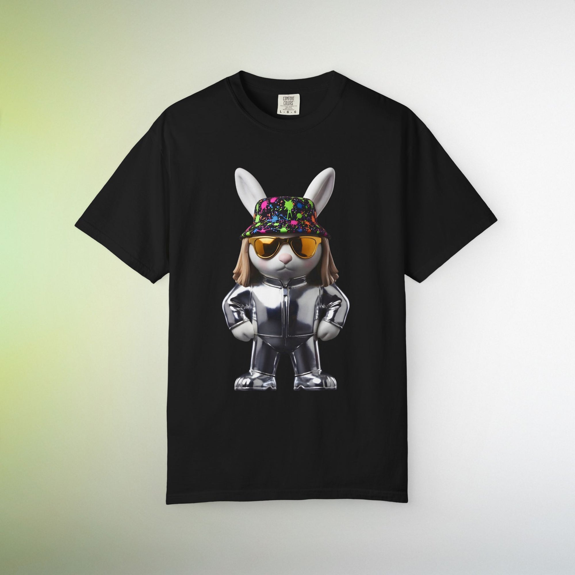 Cool Rabbit Graphic T-Shirt | Streetwear Bunny Character Tee, Fun Urban Animal Art Shirt, Unisex Black T Shirt