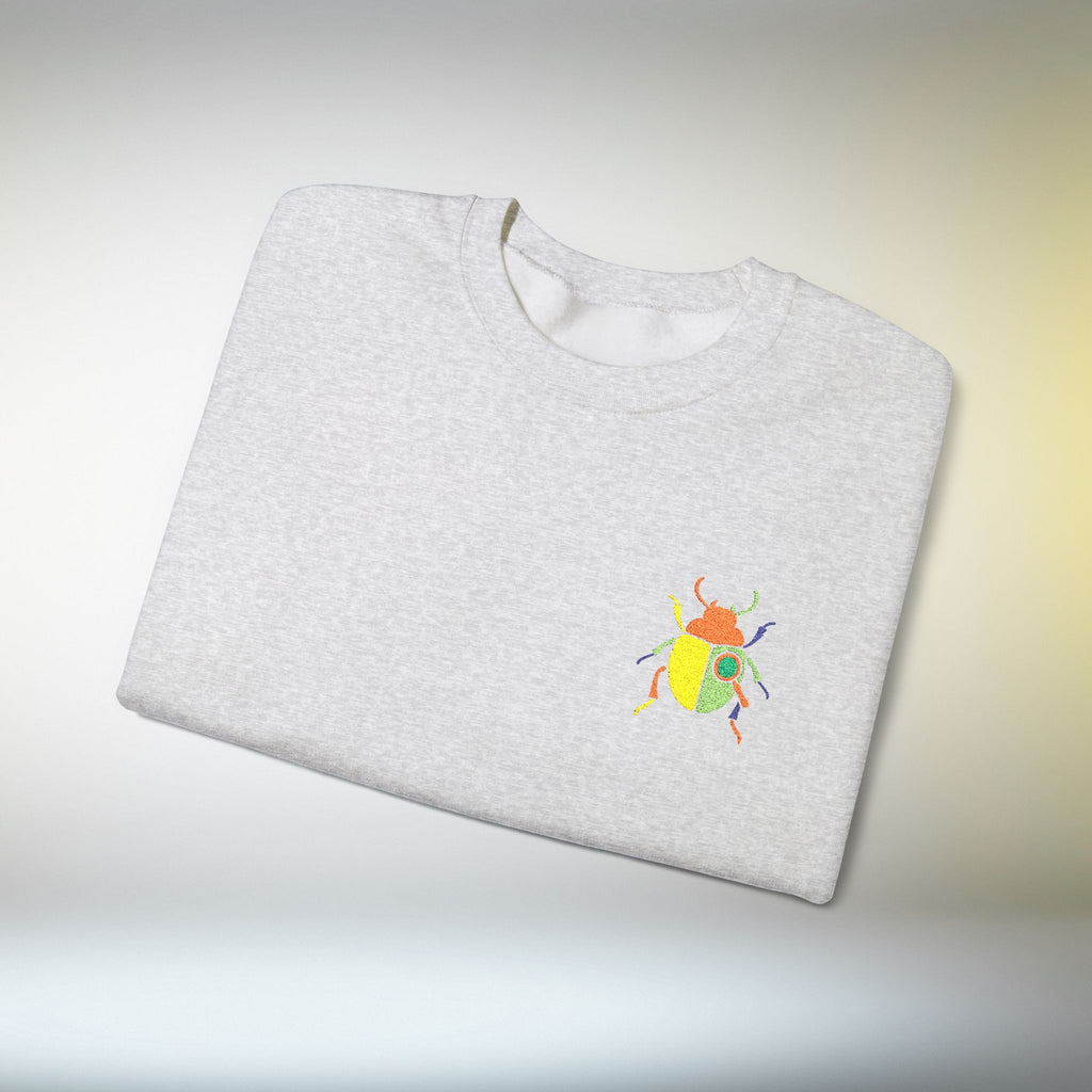 Embroidered Beetle Sweatshirt | Minimal Mystery Insect Design | Unisex Long Sleeve Crewneck | Mid Century Inspired Aesthetic Streetwear