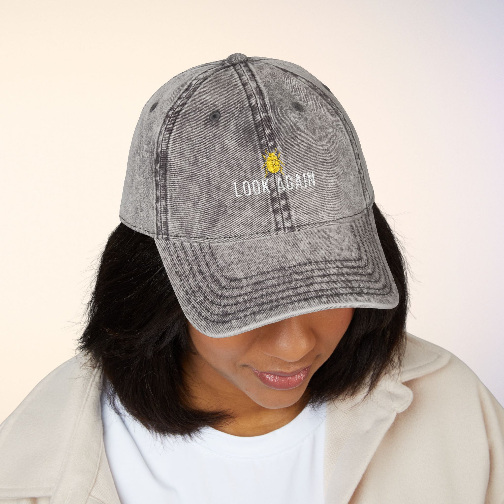 Look Again Embroidered Vintage Cap | Minimal Beetle Dad Hat, Premium Unisex Embroidery, Subtle Streetwear Hat