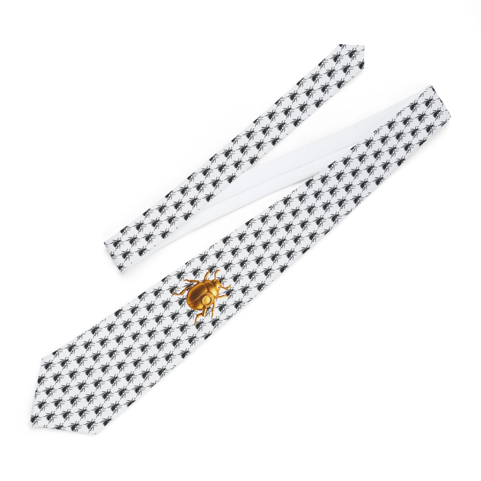 👔 Golden Beetle Statement Tie - Necktie White Base