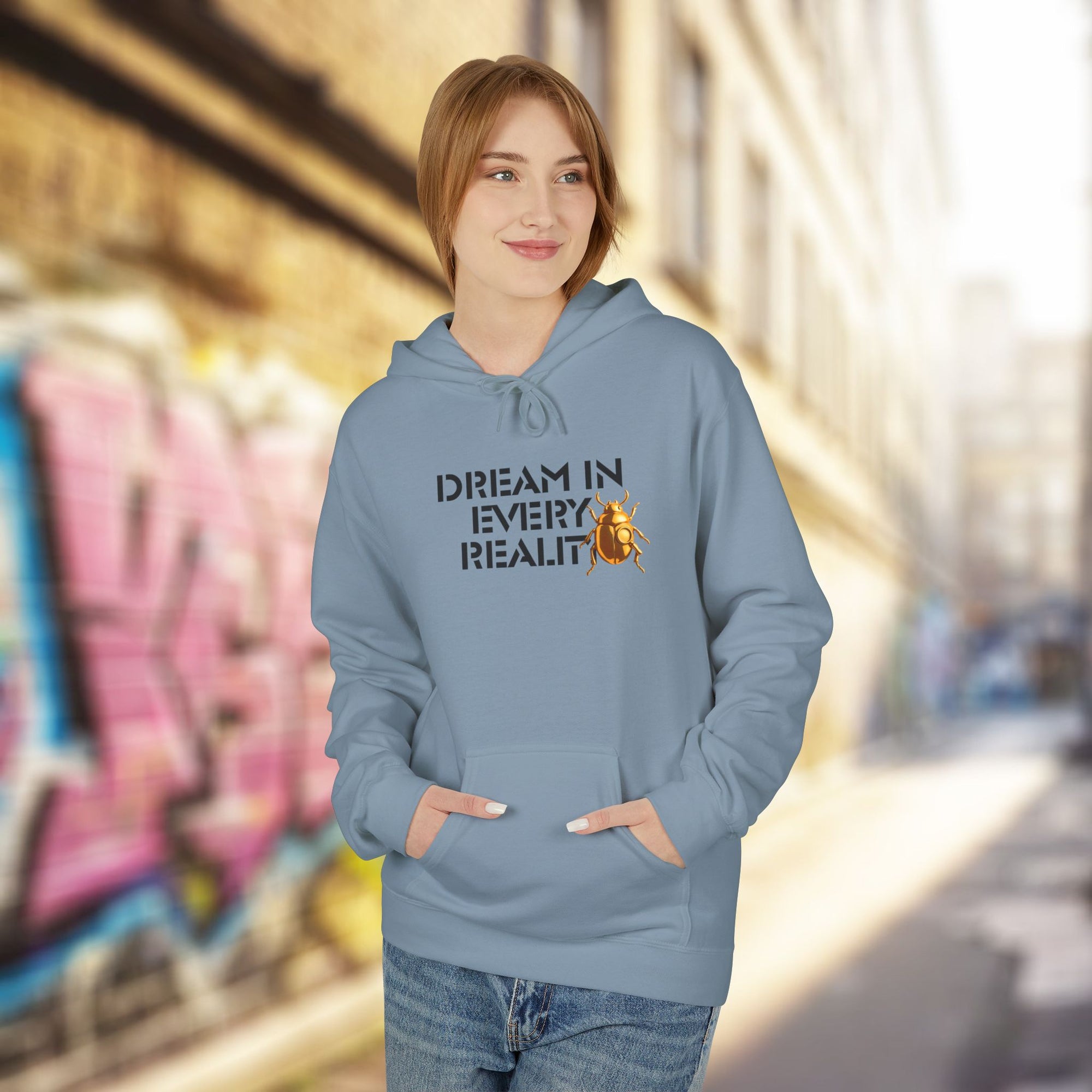 Dream In Every Reality Hoodie - Code Breaker Bold Text Futuristic Typography Top