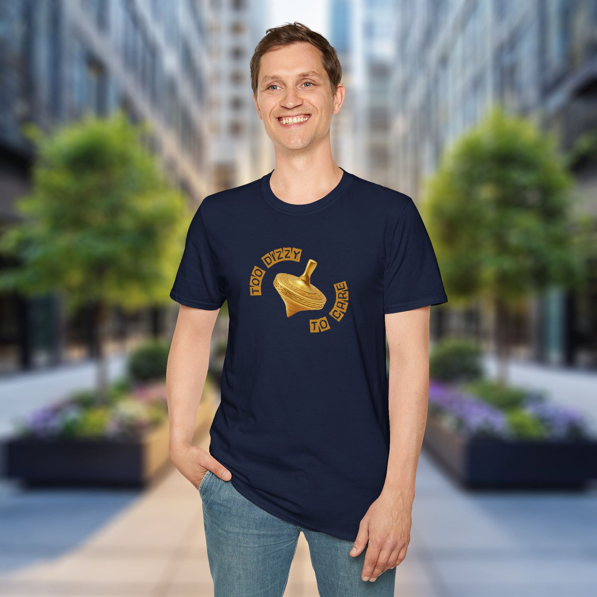 Too Dizzy to Care T-Shirt – Funny Spinning Top Graphic Tee | Quirky Gift for Friends
