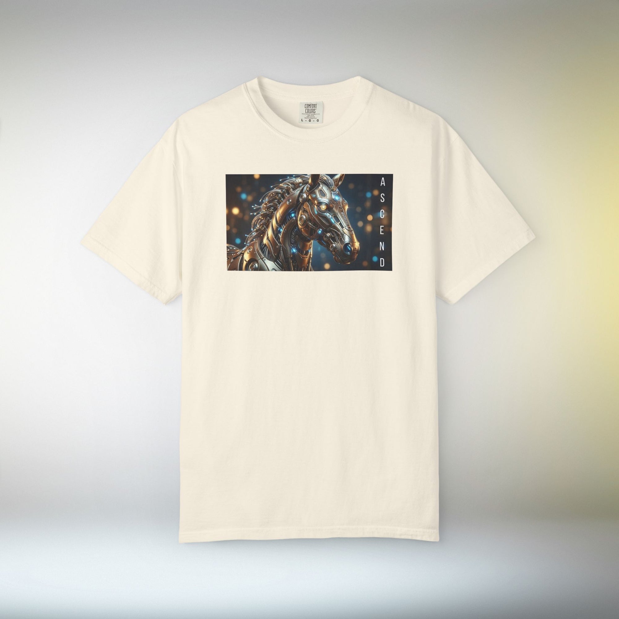ASCEND Cyber Horse T-Shirt | Futuristic Steampunk Mechanical Animal Graphic Tee, Sci-Fi Streetwear Unisex