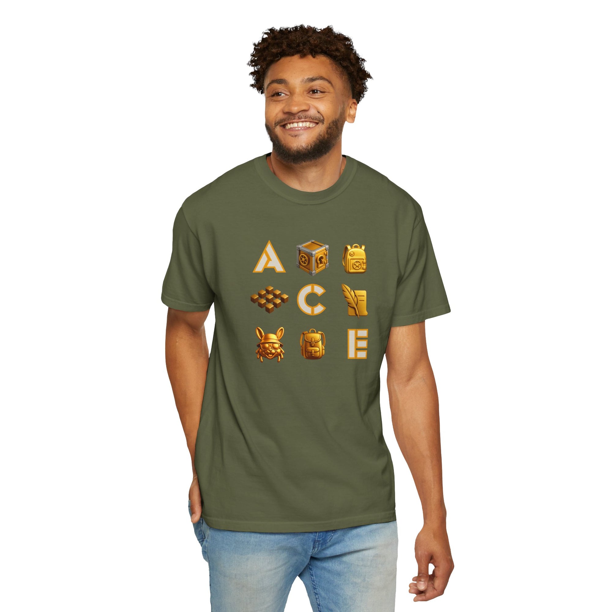 ACE Icon Tee – Golden Vault Game Symbols, Retro Gamer Puzzle Graphic T Shirt