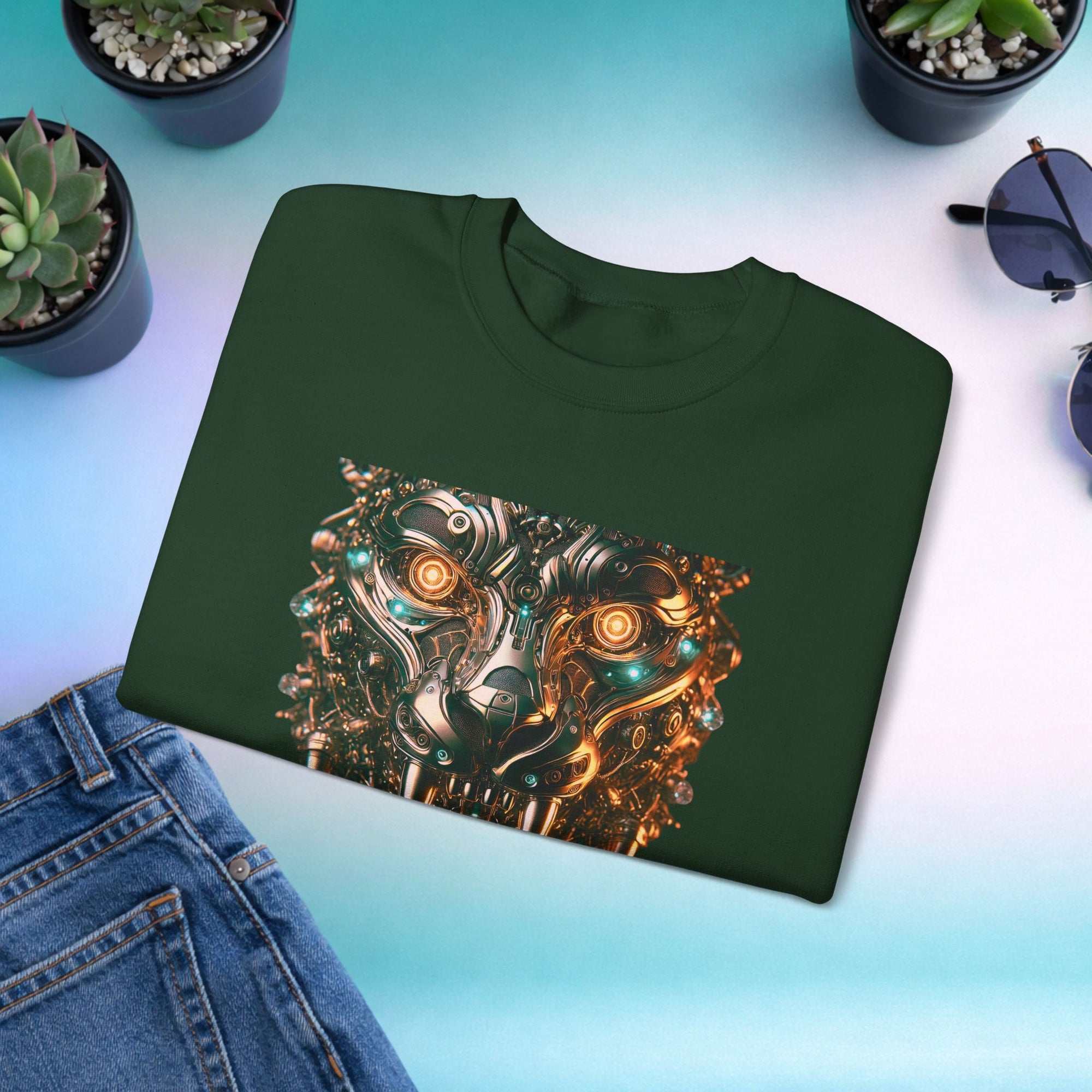 ASCEND Cyber Panther Sweatshirt | Futuristic Mechanical Animal Graphic Crewneck, Sci-Fi Streetwear Unisex