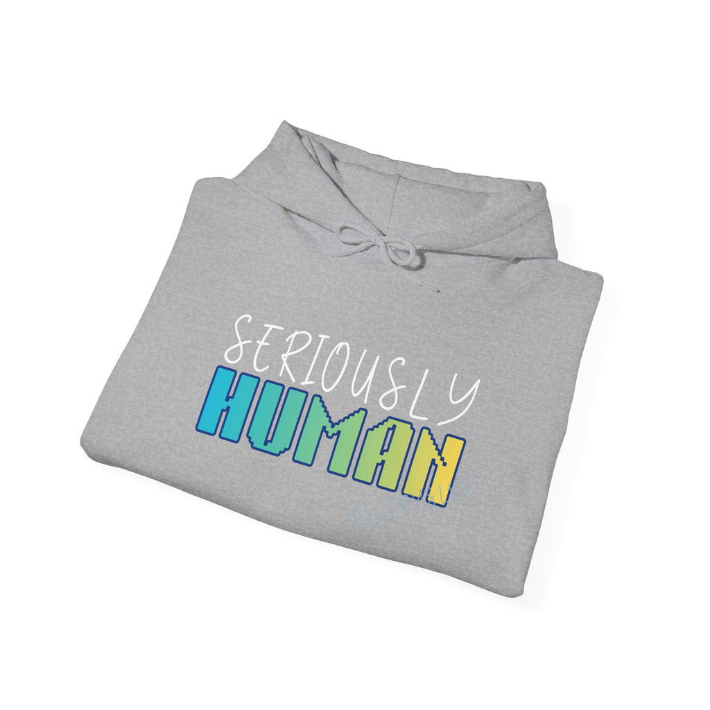 Embroidered 'Seriously Human' Heavy Blend™ Hooded Sweatshirt Quote Retro Pixel