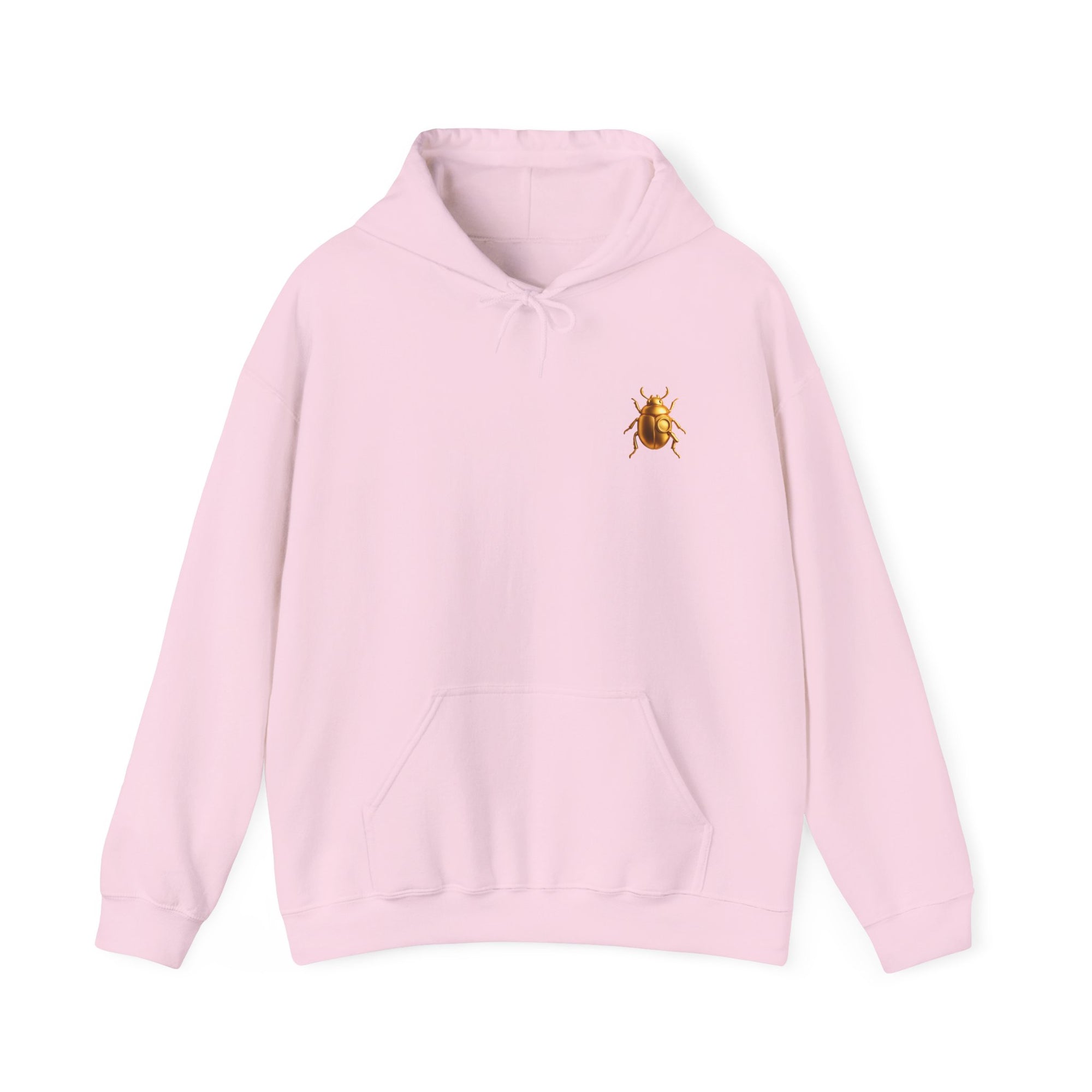 Gold Scarab Beetle Hoodie – Futuristic Steampunk Insect | Unisex Heavy Blend Hooded Sweatshirt Front and Back Graphic