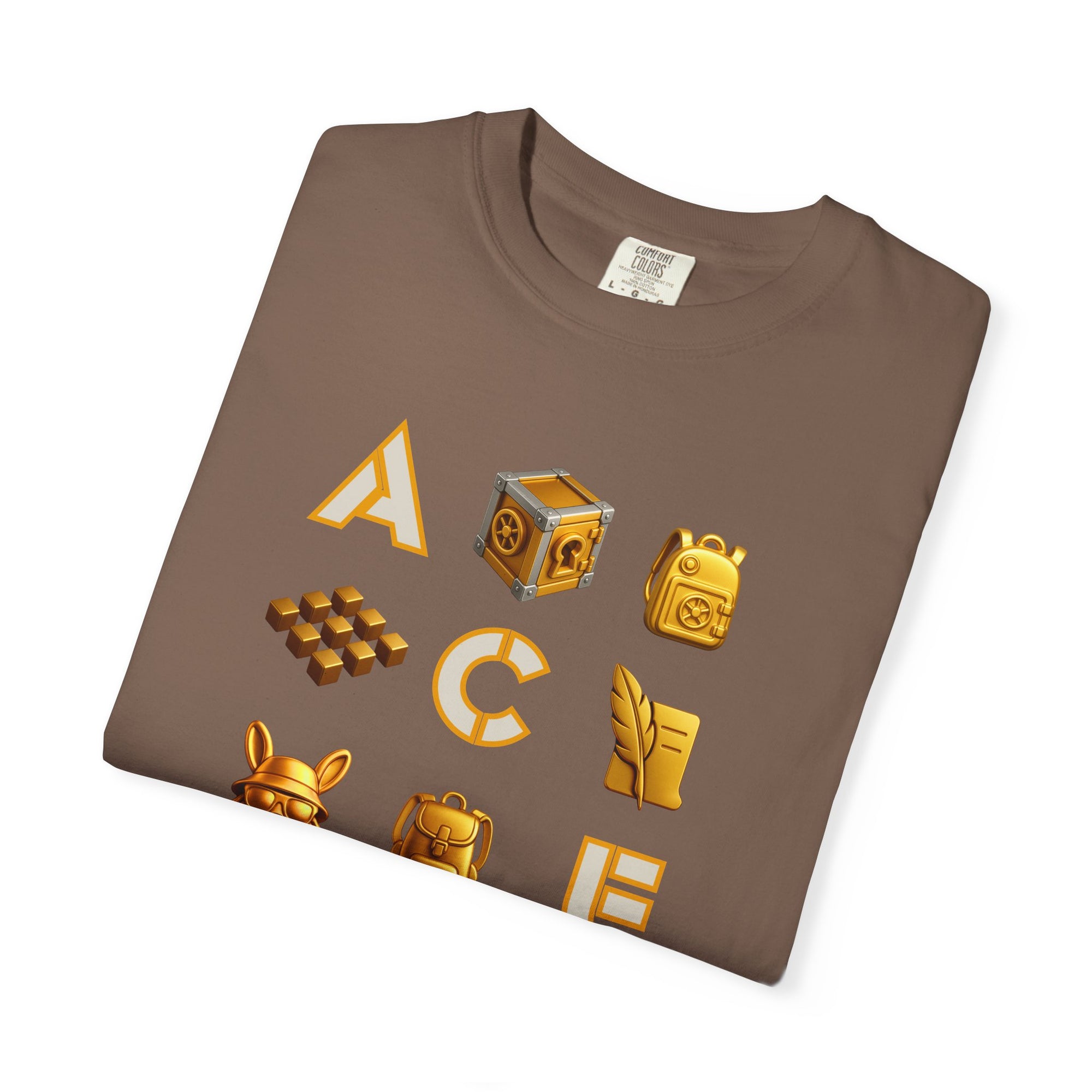 ACE Icon Tee – Golden Vault Game Symbols, Retro Gamer Puzzle Graphic T Shirt