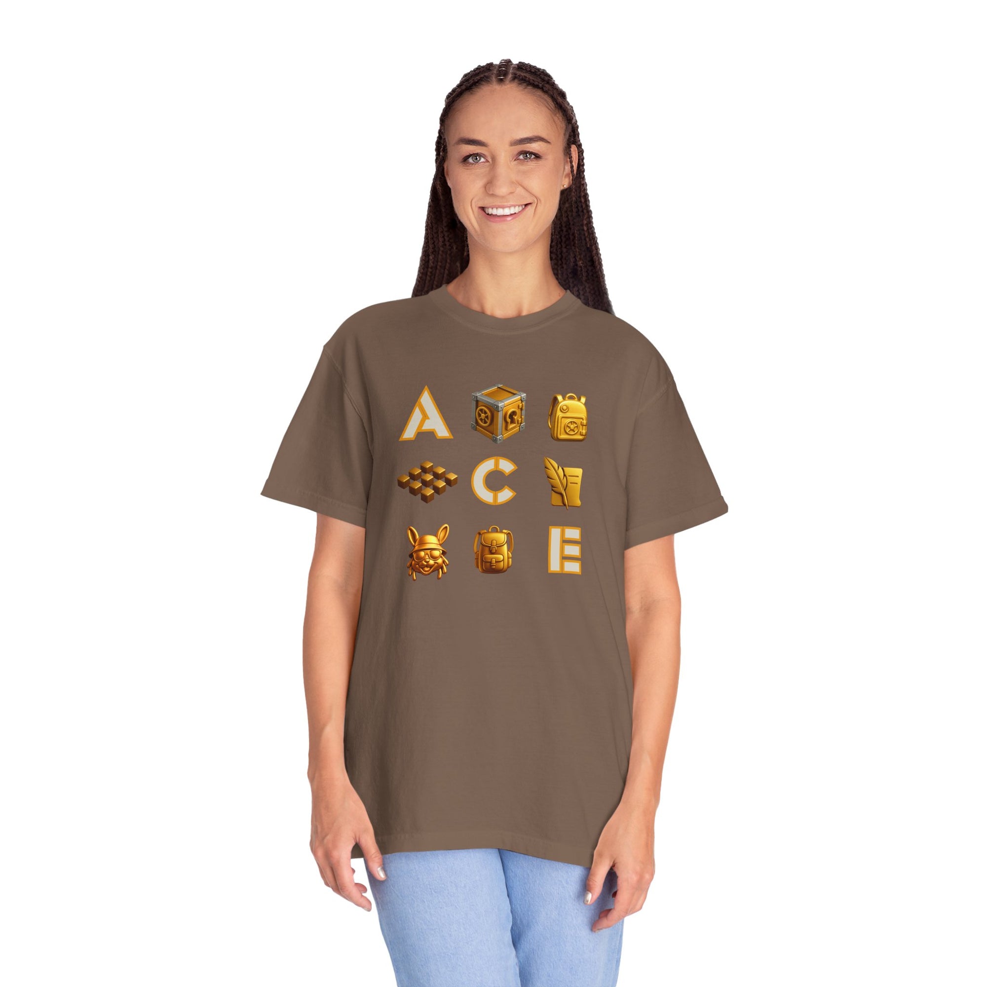 ACE Icon Tee – Golden Vault Game Symbols, Retro Gamer Puzzle Graphic T Shirt
