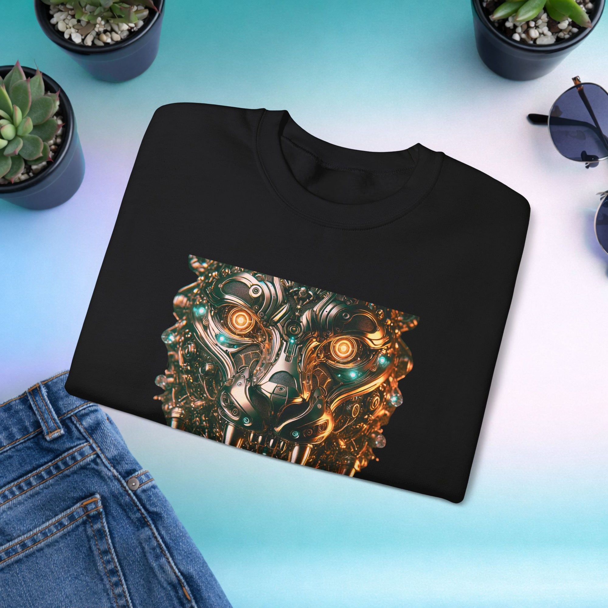 ASCEND Cyber Panther Sweatshirt | Futuristic Mechanical Animal Graphic Crewneck, Sci-Fi Streetwear Unisex
