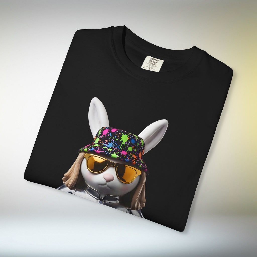 Cool Rabbit Graphic T-Shirt | Streetwear Bunny Character Tee, Fun Urban Animal Art Shirt, Unisex Black T Shirt