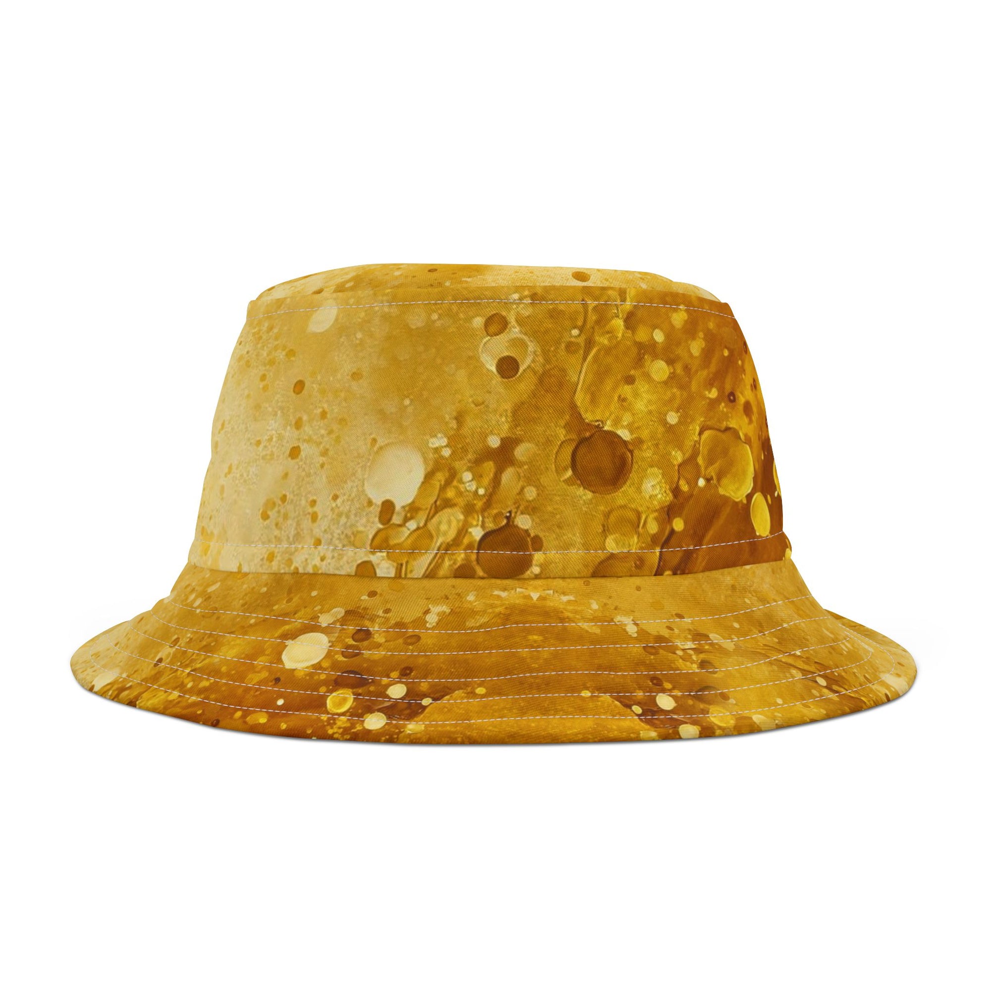 GOLD Color Splash Bucket Hat | Bold Streetwear Gold Beetle & Gold Splatter Pattern | Unisex Festival Hat