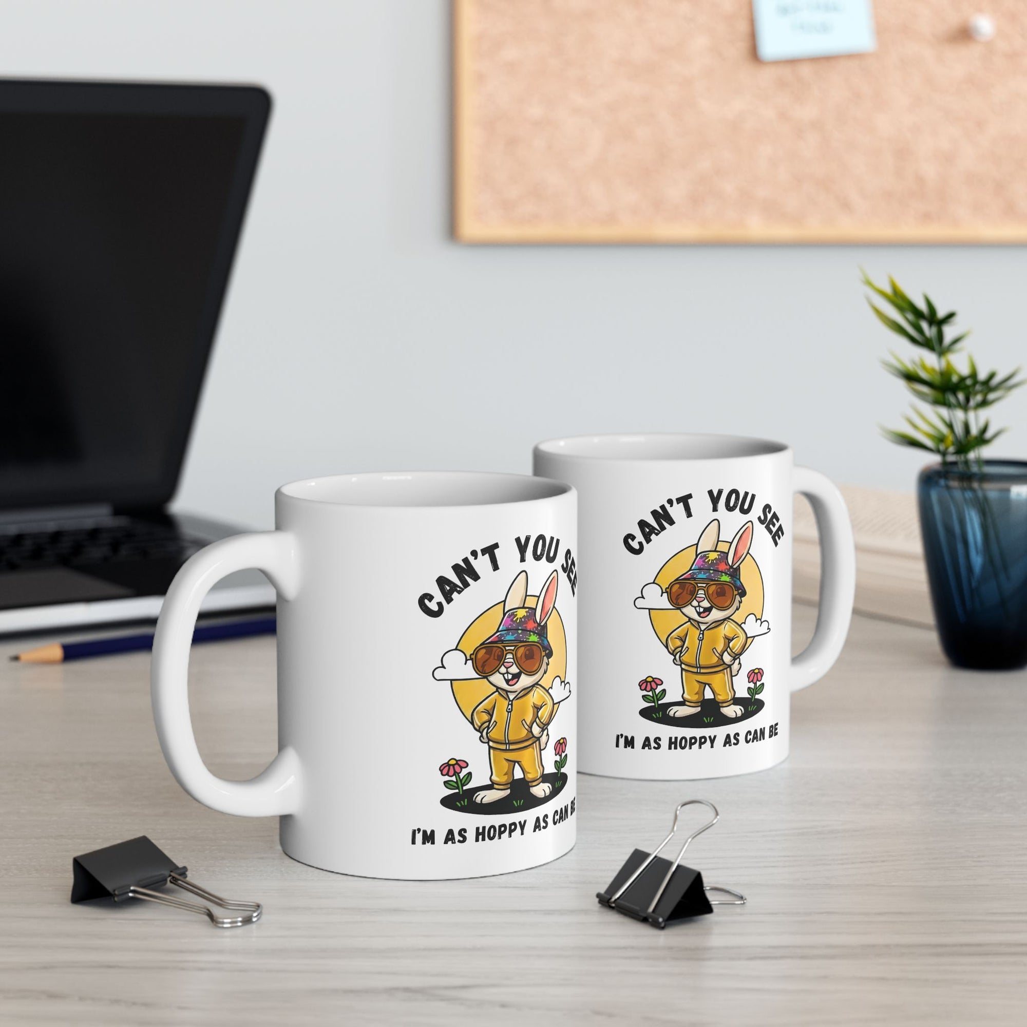 Funny Bunny Mug - “Can’t You See I’m As Hoppy As Can Be” Ceramic Mug