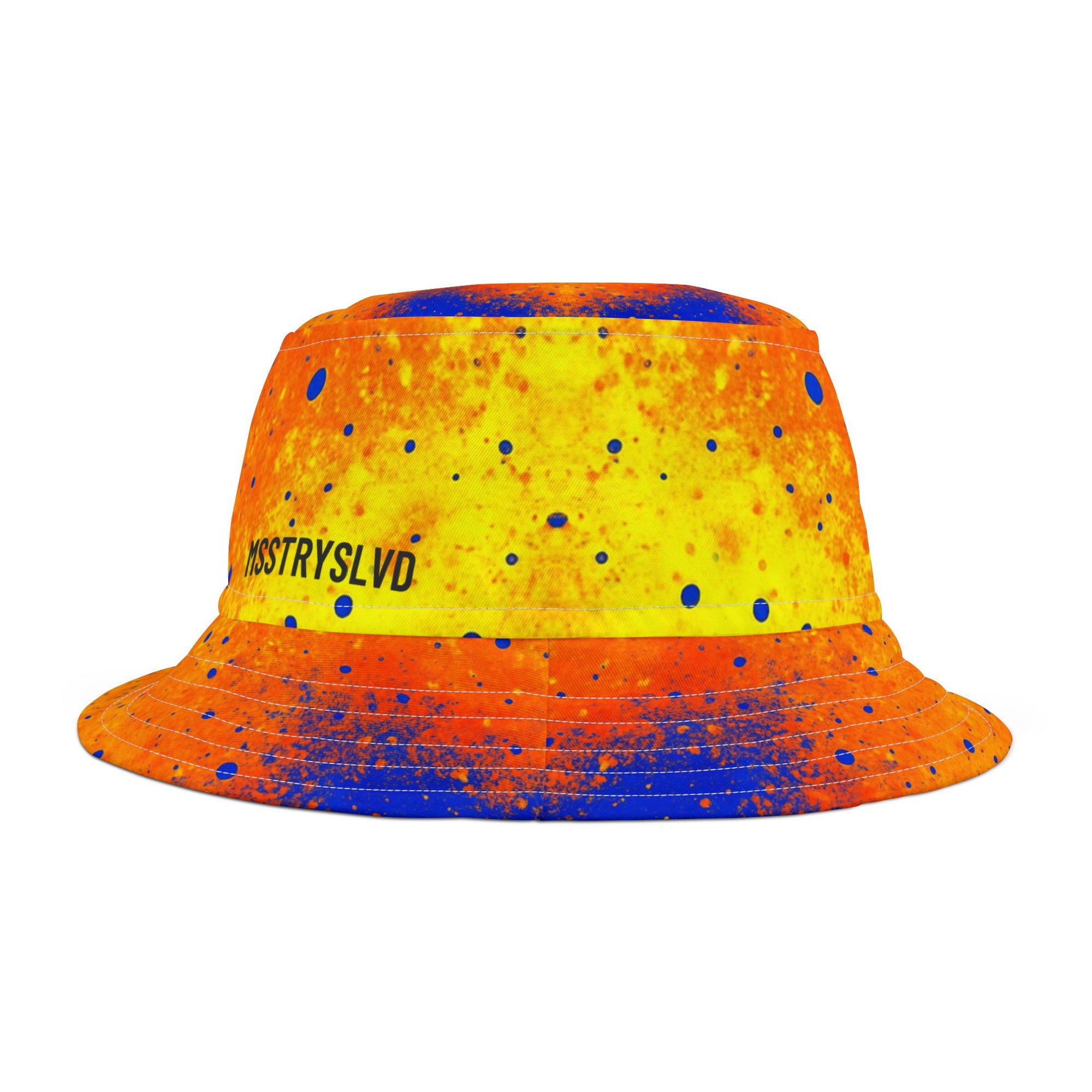 SUNSET Color Splash Bucket Hat in Neon Yellow Orange Blue | Reversible Festival Hat | Vibrant Paint Splatter Design Streetwear