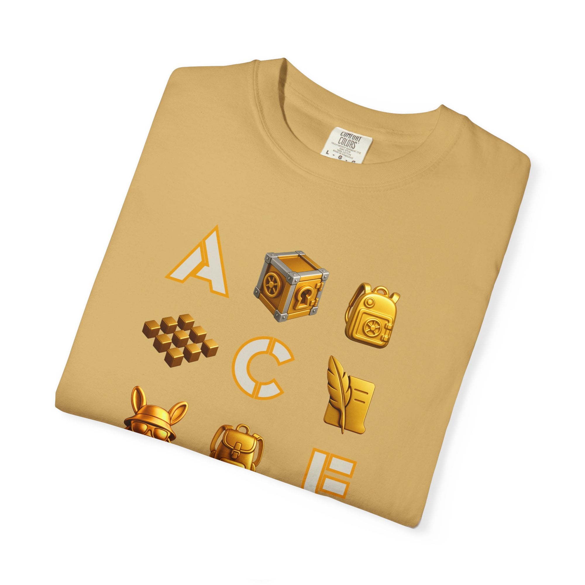 ACE Icon Tee – Golden Vault Game Symbols, Retro Gamer Puzzle Graphic T Shirt