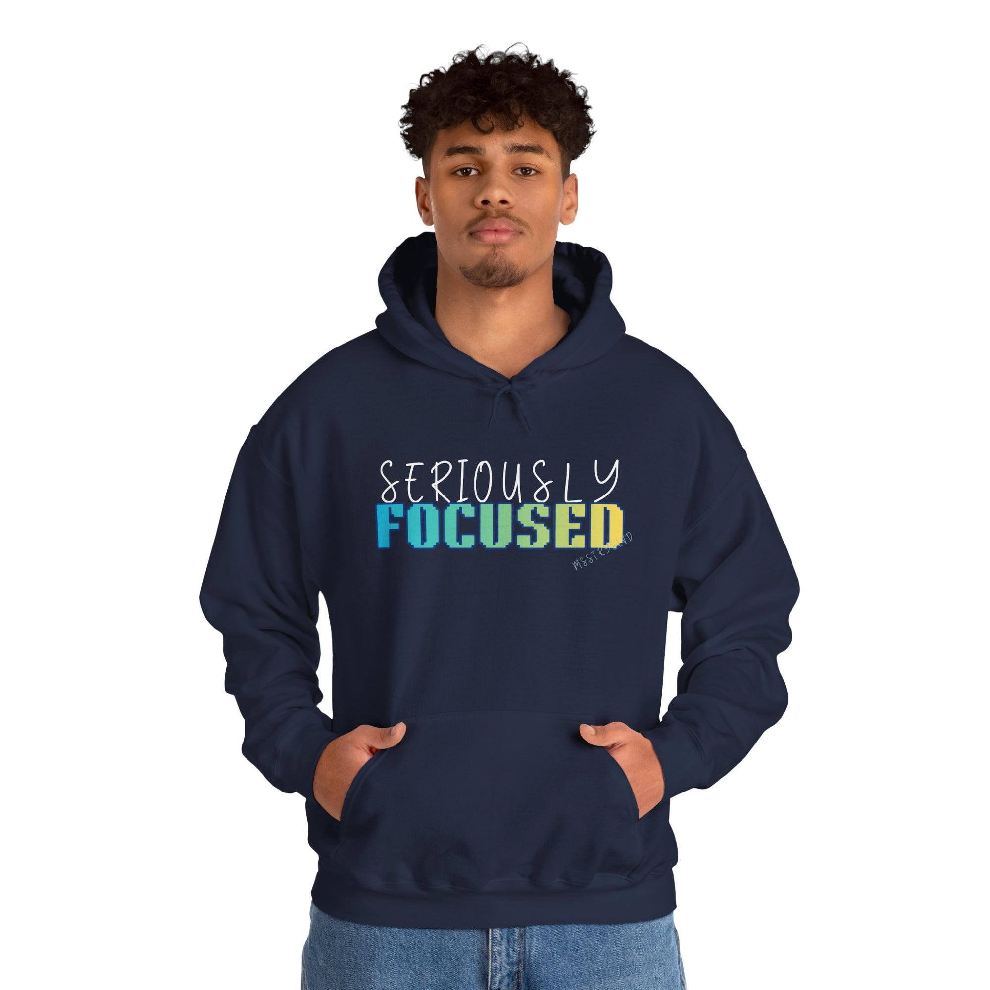 Embroidered Seriously Focused Heavy Blend™ Hooded Sweatshirt Quote Retro Pixel