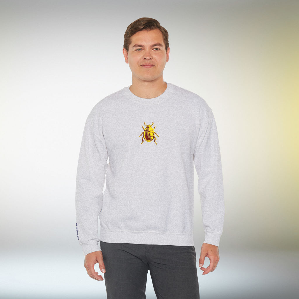 Embroidered Golden Beetle Sweatshirt | Minimal Mystery Insect Design | Unisex Long Sleeve Crewneck | Retro Aesthetic Streetwear