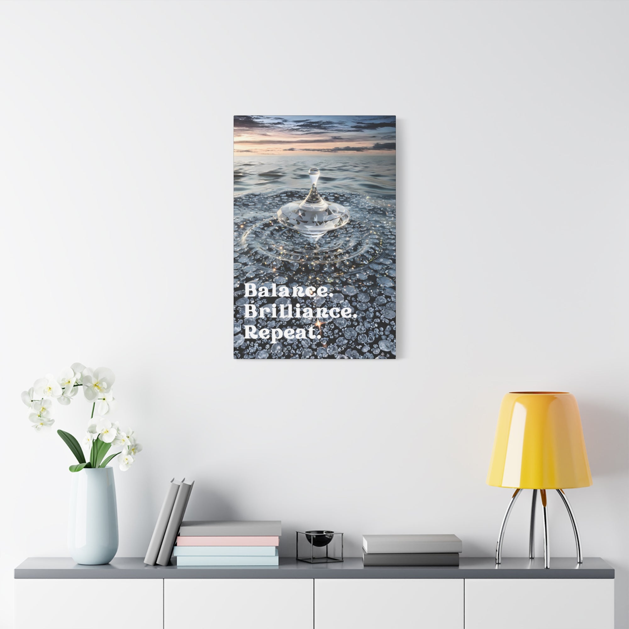 Balance. Brilliance. Repeat. – Crystal Spinning Top Matte Canvas | Modern Motivational Wall Art 20″ x 30″ (Vertical)