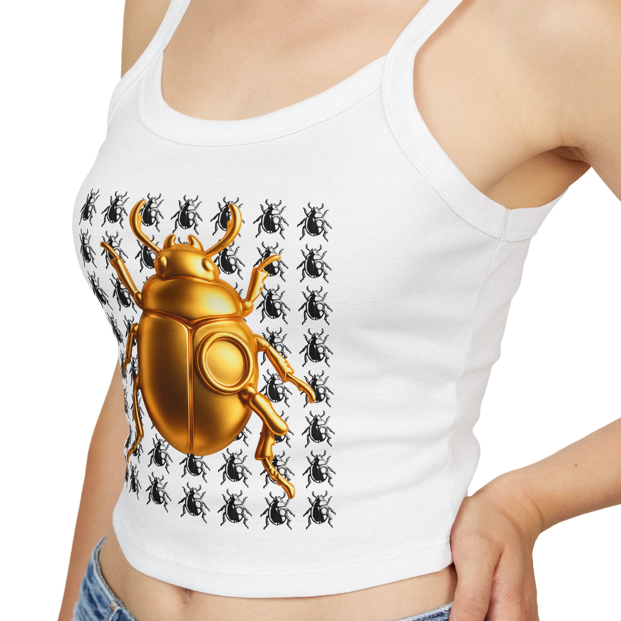 ✨ “BUGS ON MY CHEST” CROP TANK Golden Beetle Edition - Women's Spaghetti Strap Tank Top