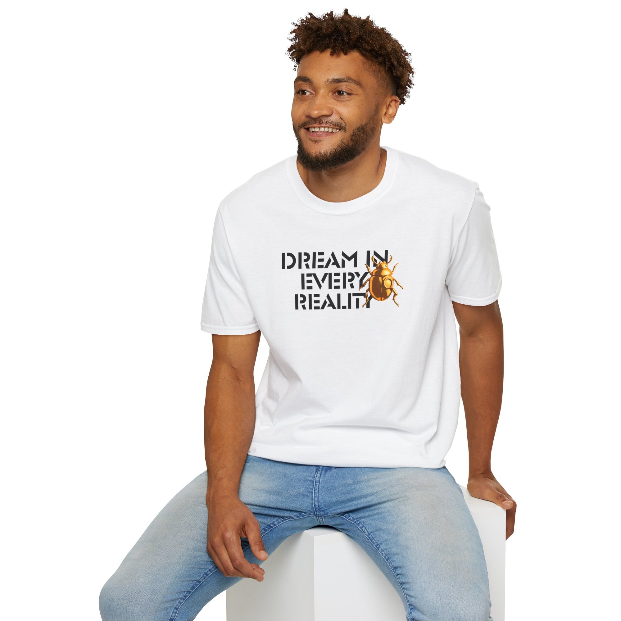 DREAM IN EVERY REALITY Code Breaker T-Shirt – Bold Text Unisex Shirt, Futuristic Typography Lovers Gift