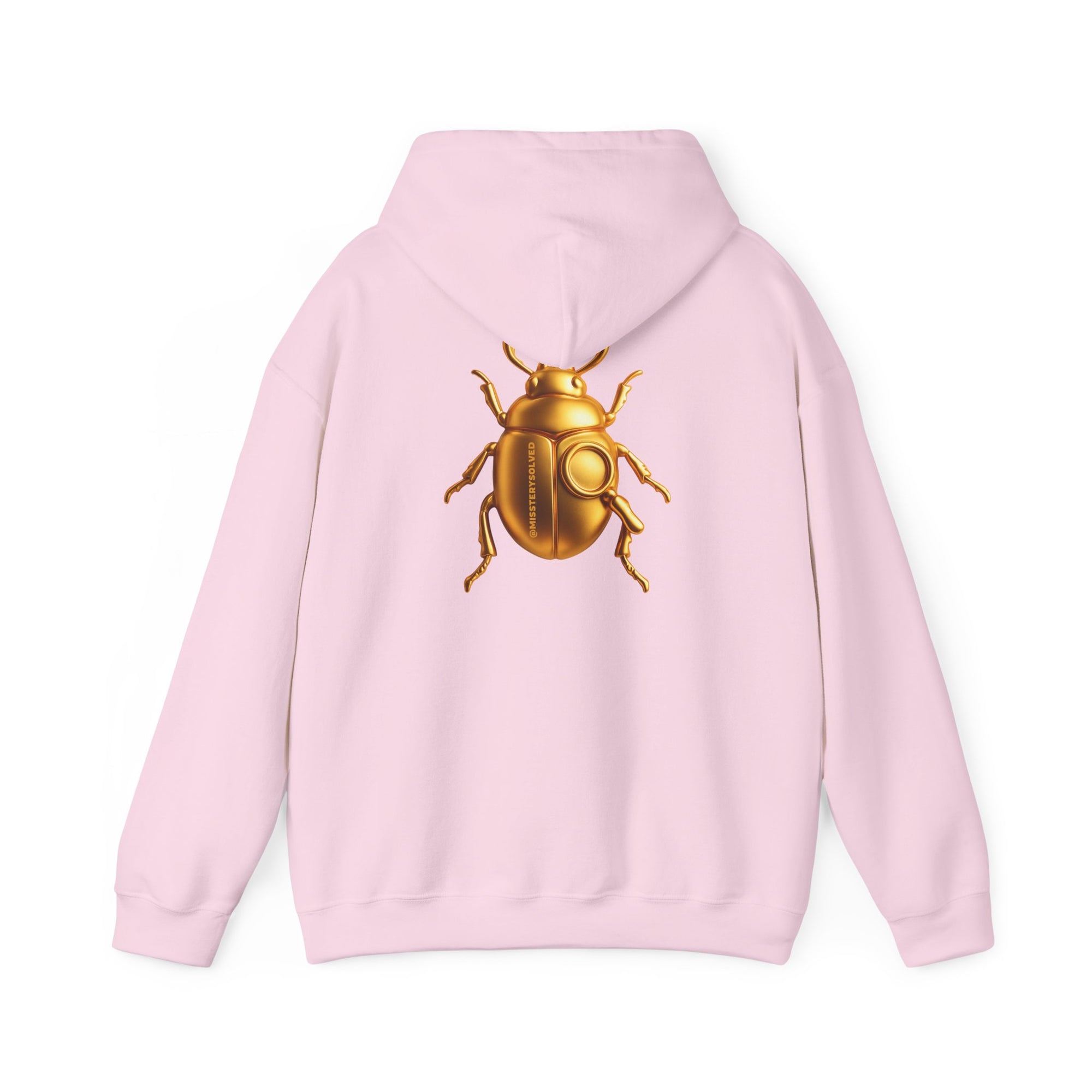 Gold Scarab Beetle Hoodie – Futuristic Steampunk Insect | Unisex Heavy Blend Hooded Sweatshirt Front and Back Graphic