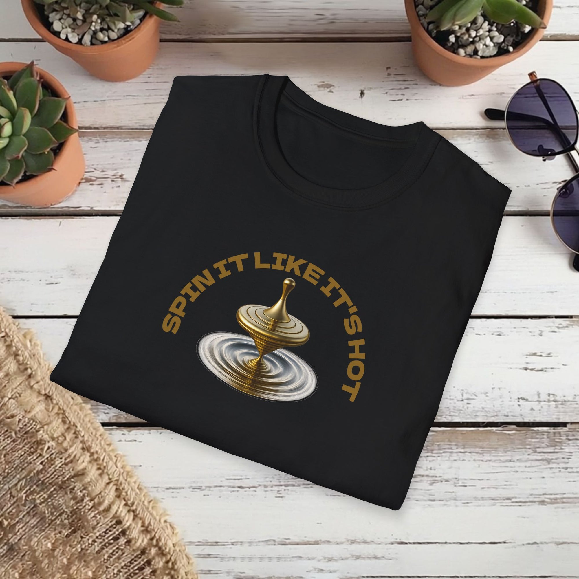 Spin It Like It's Hot T-Shirt – Funny Golden Spinning Top Tee | Glam & Balance Graphic Shirt