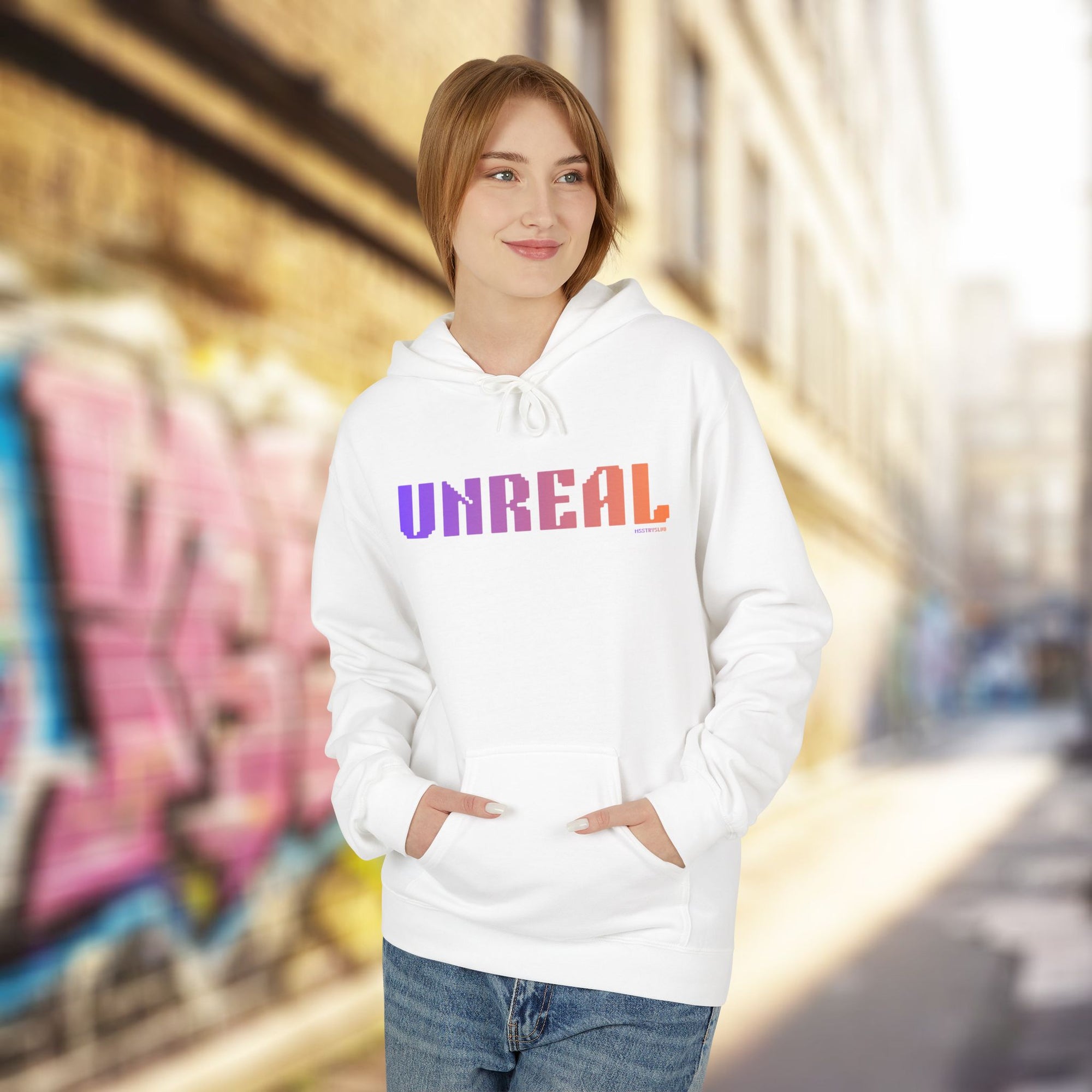 Unreal Bold Big Quote Hoodie | Positive Colorful Print Retro Graphic Pullover