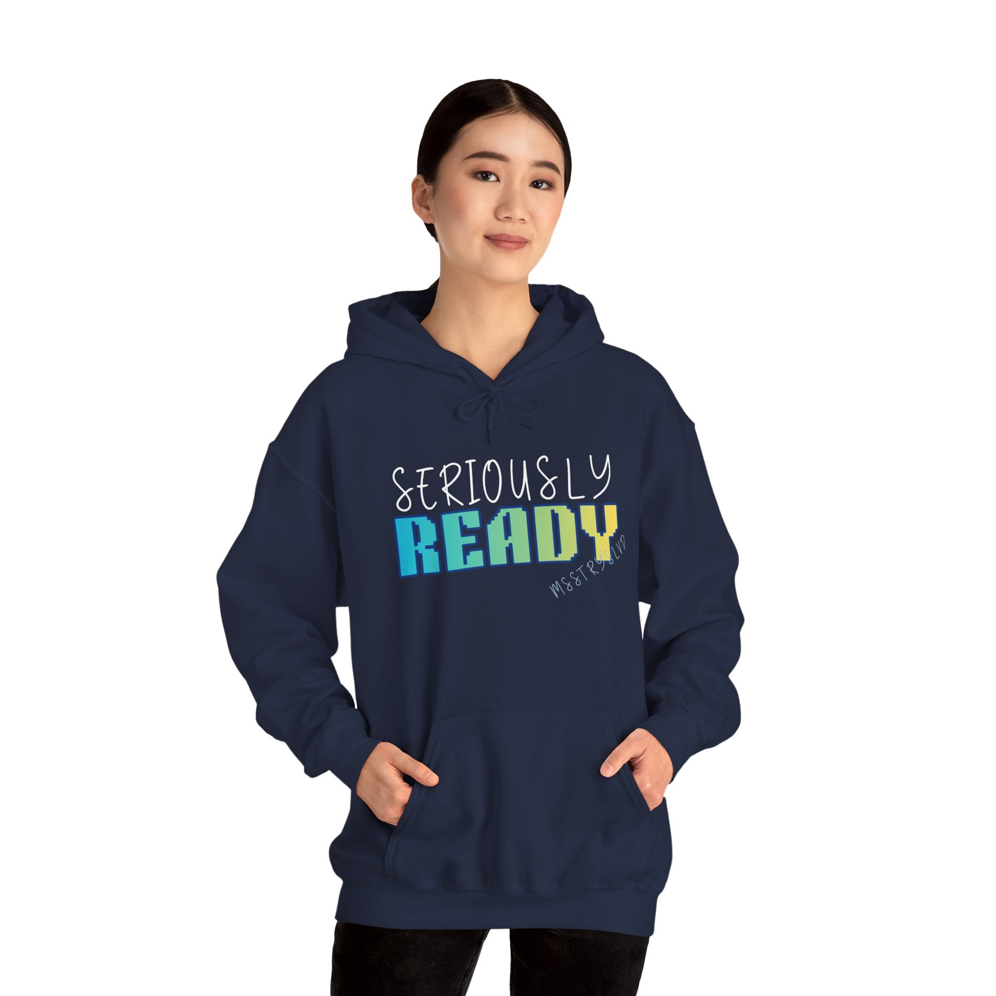 Embroidered Seriously Ready Heavy Blend™ Hooded Sweatshirt Quote Retro Pixel