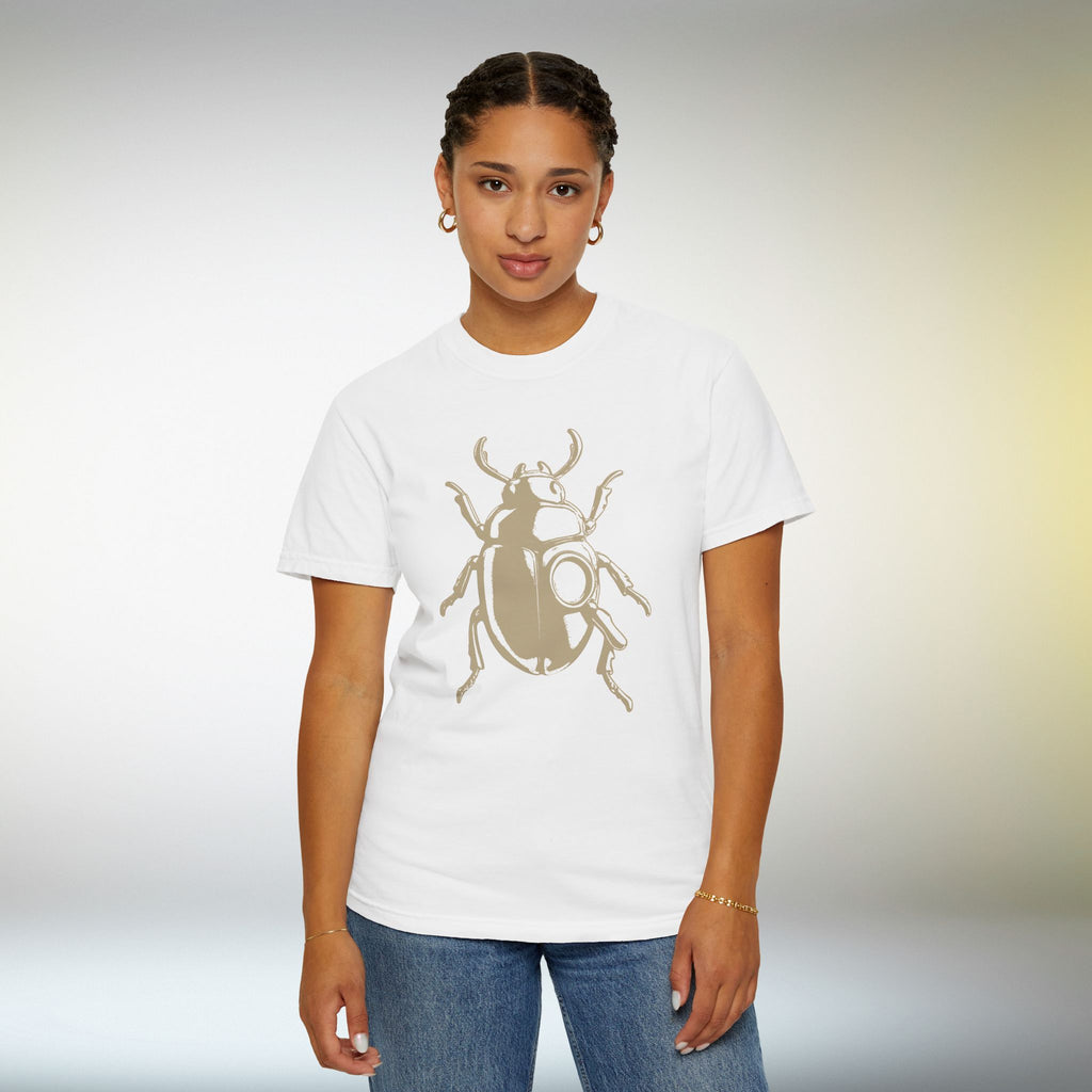 Minimal Beetle T Shirt Neutral Pastel Graphic | Insect Art Tee | Modern Scarab Ilustration Shirt | Unisex Graphic Tee For Men Or Women