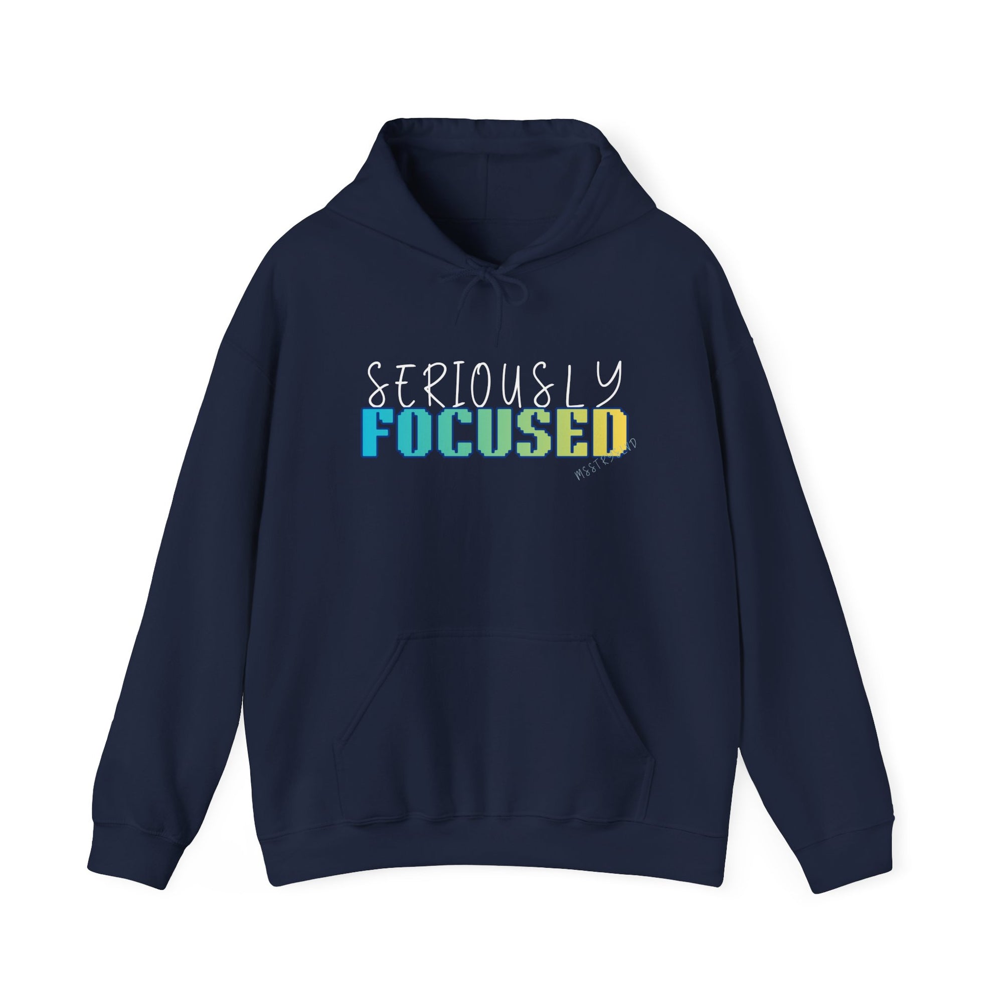Embroidered Seriously Focused Heavy Blend™ Hooded Sweatshirt Quote Retro Pixel