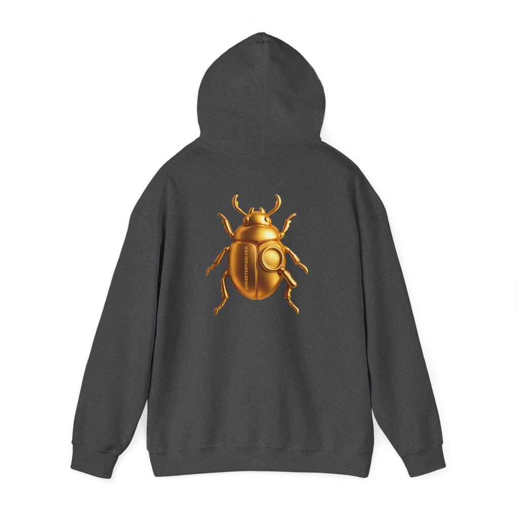 Gold Scarab Beetle Hoodie – Futuristic Steampunk Insect | Unisex Heavy Blend Hooded Sweatshirt Front and Back Graphic