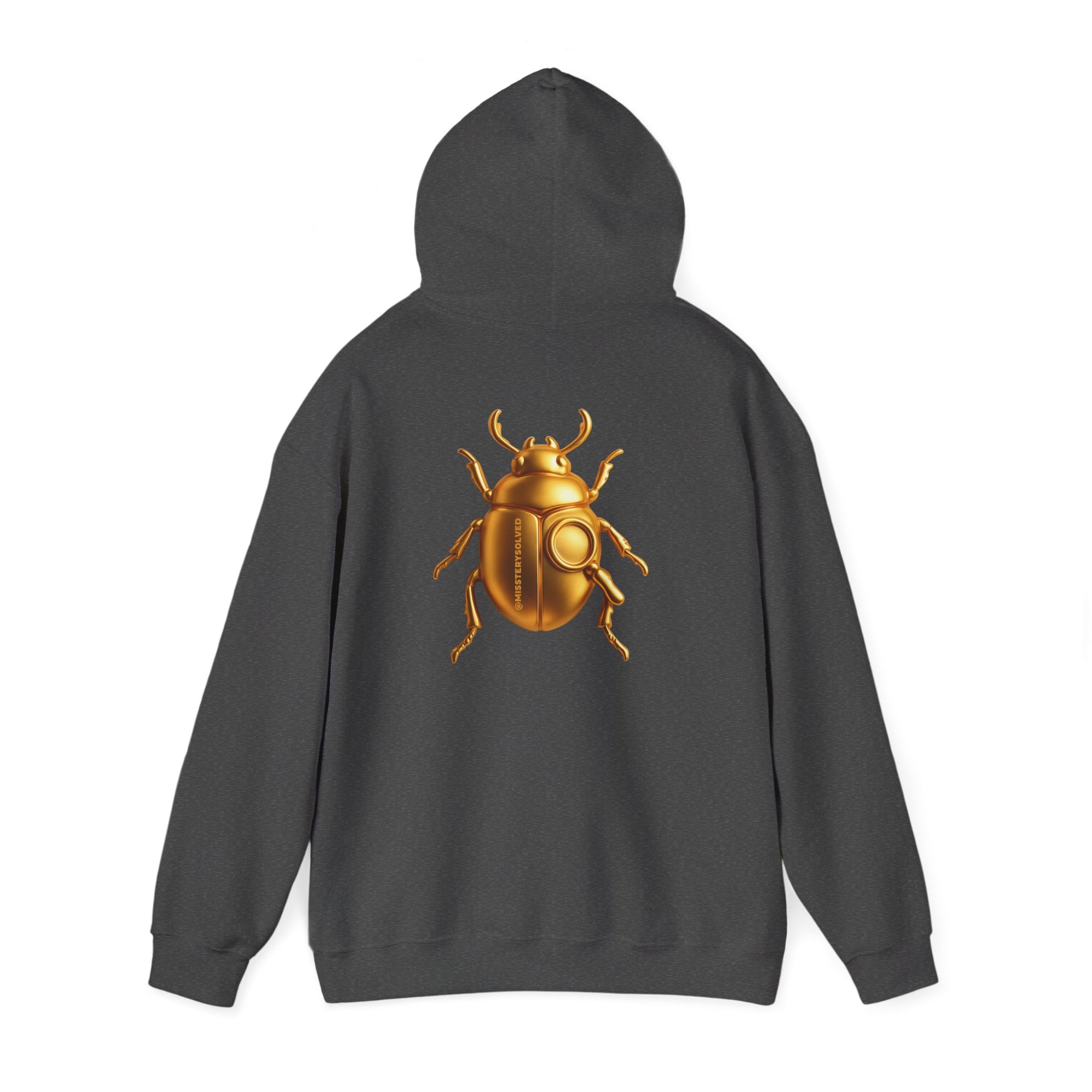Gold Scarab Beetle Hoodie – Futuristic Steampunk Insect | Unisex Heavy Blend Hooded Sweatshirt Front and Back Graphic