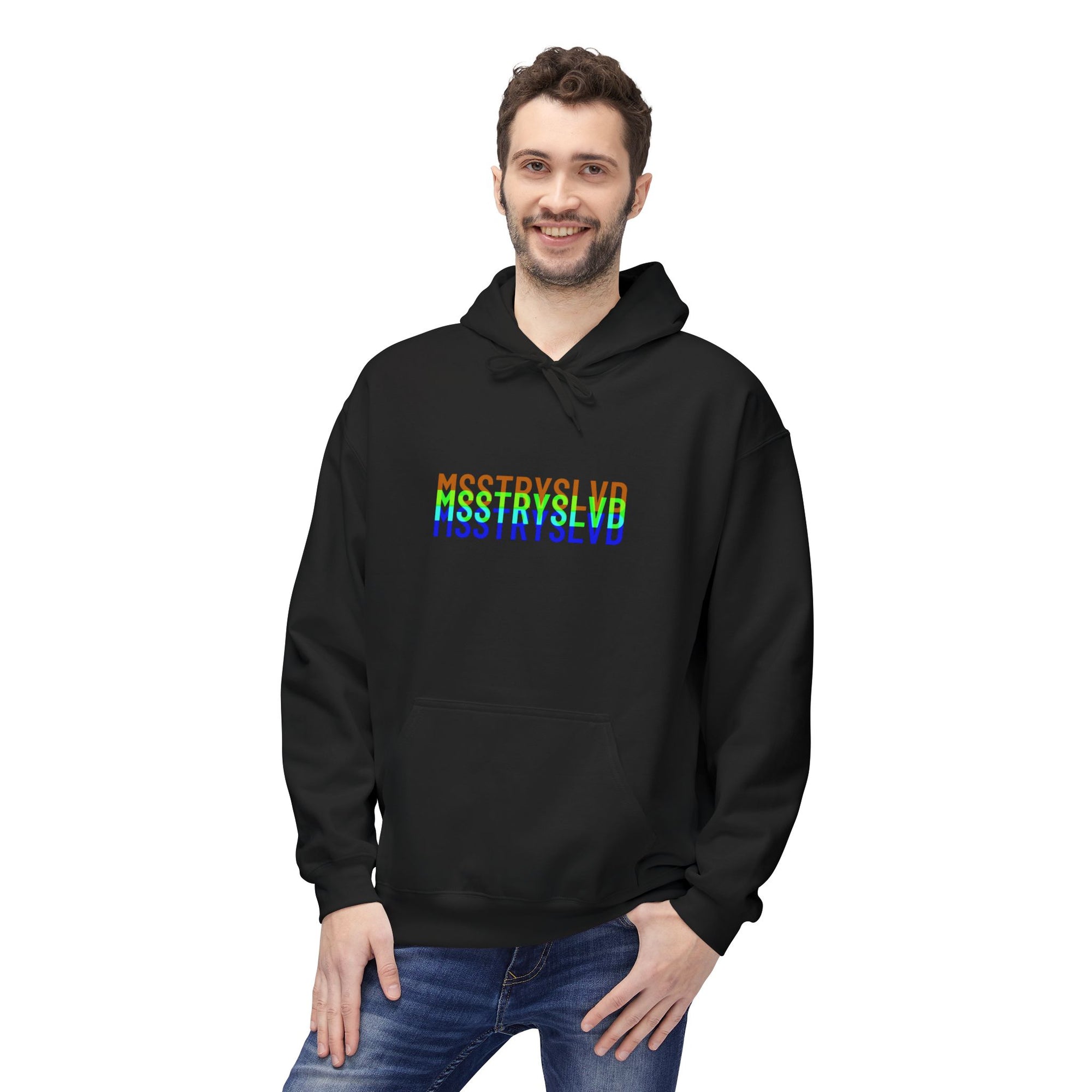 Neon Glitch Type Hoodie – Bold Text Typography Lovers Gift Graphic Hoodie