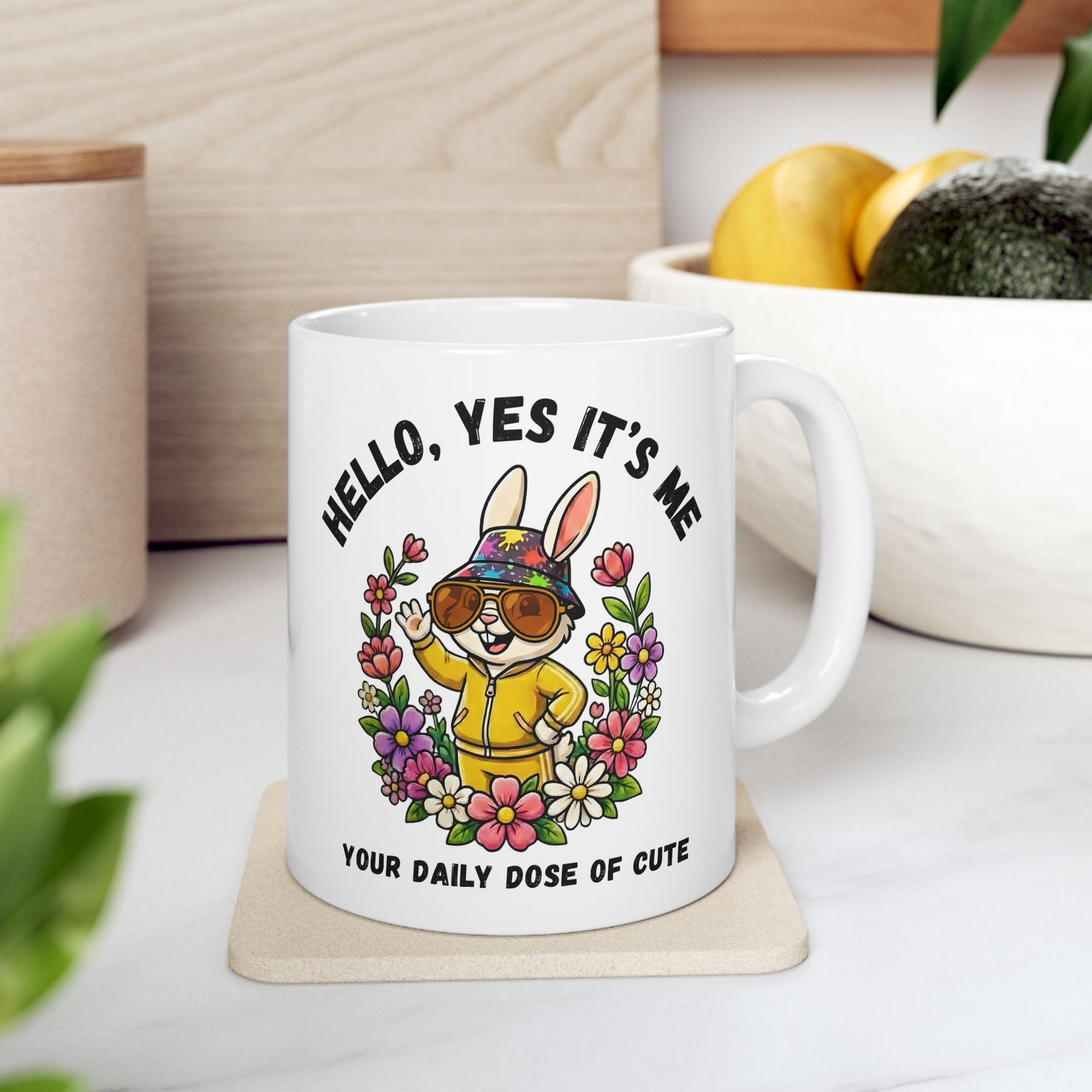 Cute Bunny Mug – “Hello, Yes It’s Me. Your Daily Dose of Cute” Ceramic Mug