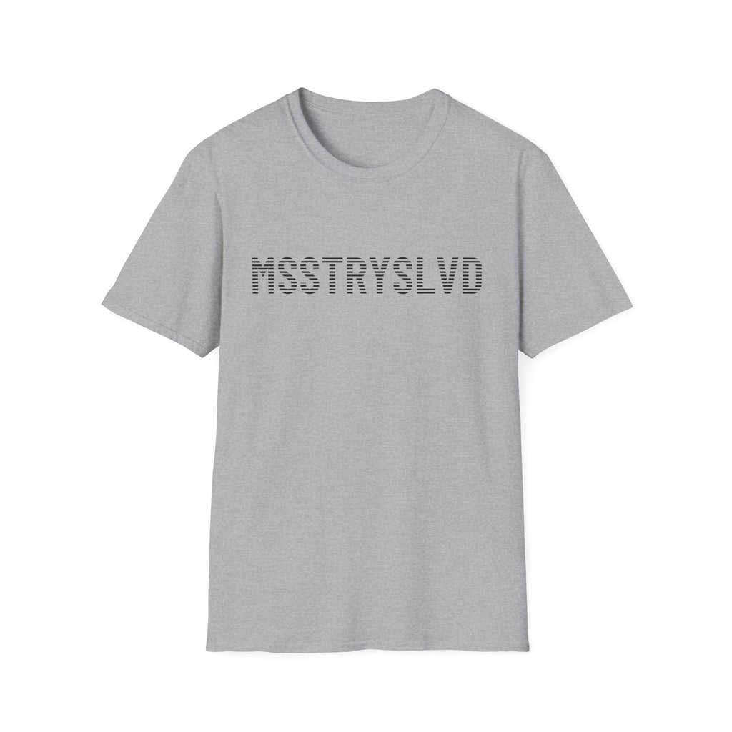 MSSTRYSLVD Word Stripe Graphic T-Shirt – Industrial Font Design Tee, Bold Text Unisex Shirt, Typography Lovers Gift, Minimalist Urban Style