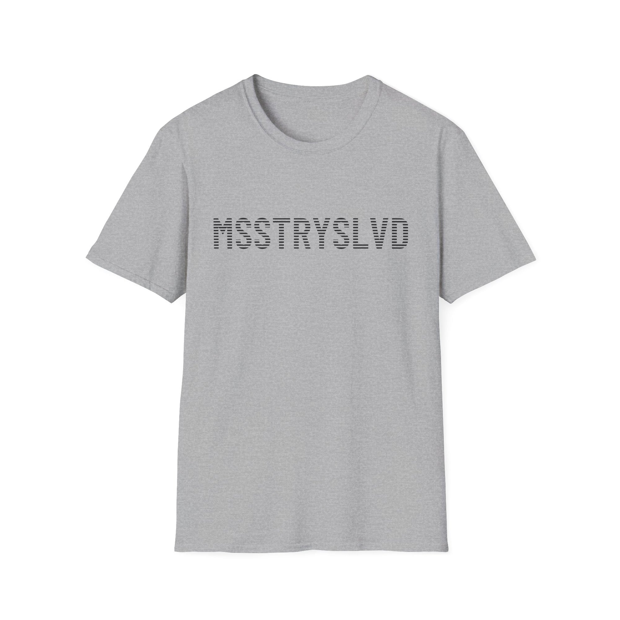 MSSTRYSLVD Word Stripe Graphic T-Shirt – Industrial Font Design Tee, Bold Text Unisex Shirt, Typography Lovers Gift, Minimalist Urban Style