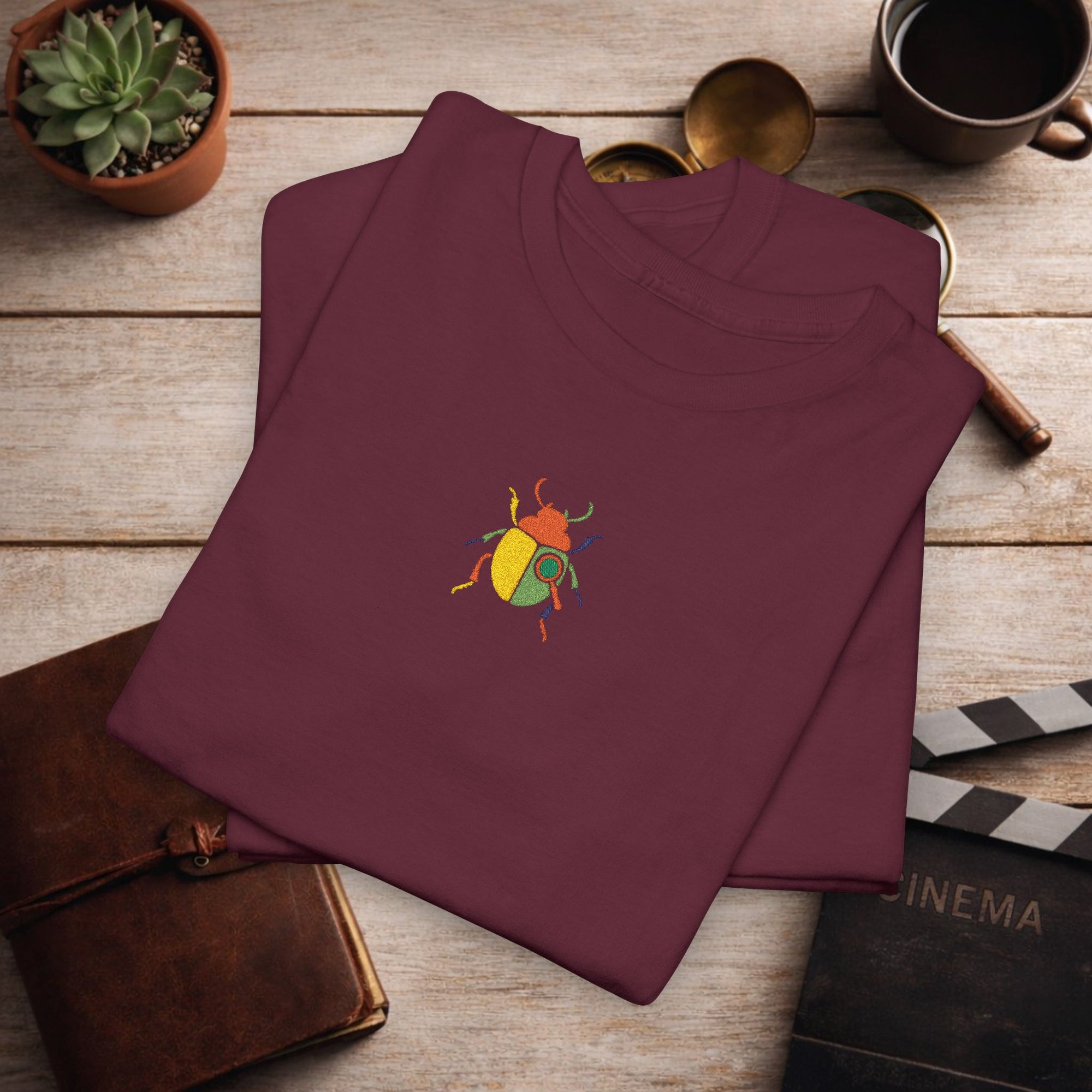 Embroidered Minimal Beetle T-Shirt | Unisex Tee Small Chest Color Block Embroidery | Aesthetic Insect Graphic Shirt