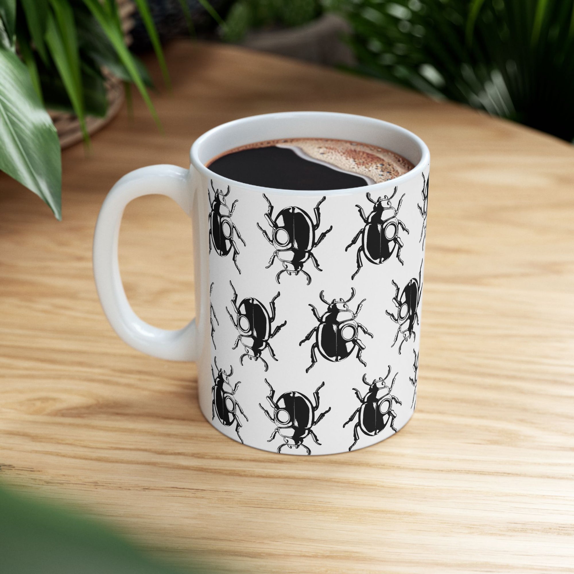 MSSTRYSLVD Scarab Pattern Mug – 11oz Ceramic Cup for Mystery Lovers, Timeline Travelers & Aesthetic Drinkware Collectors