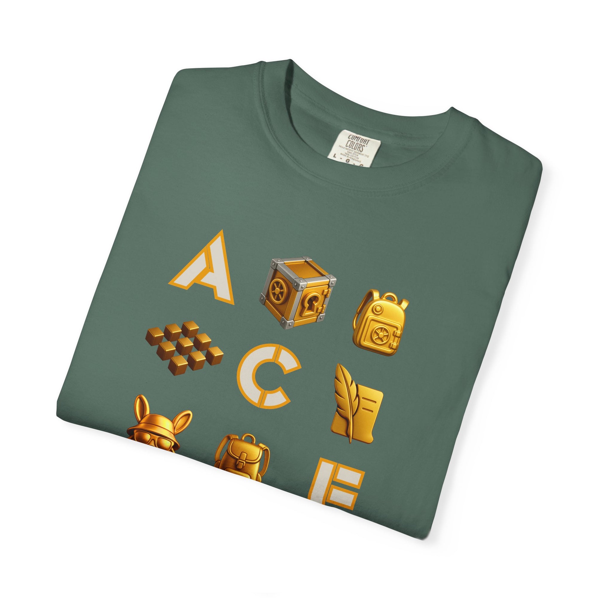 ACE Icon Tee – Golden Vault Game Symbols, Retro Gamer Puzzle Graphic T Shirt
