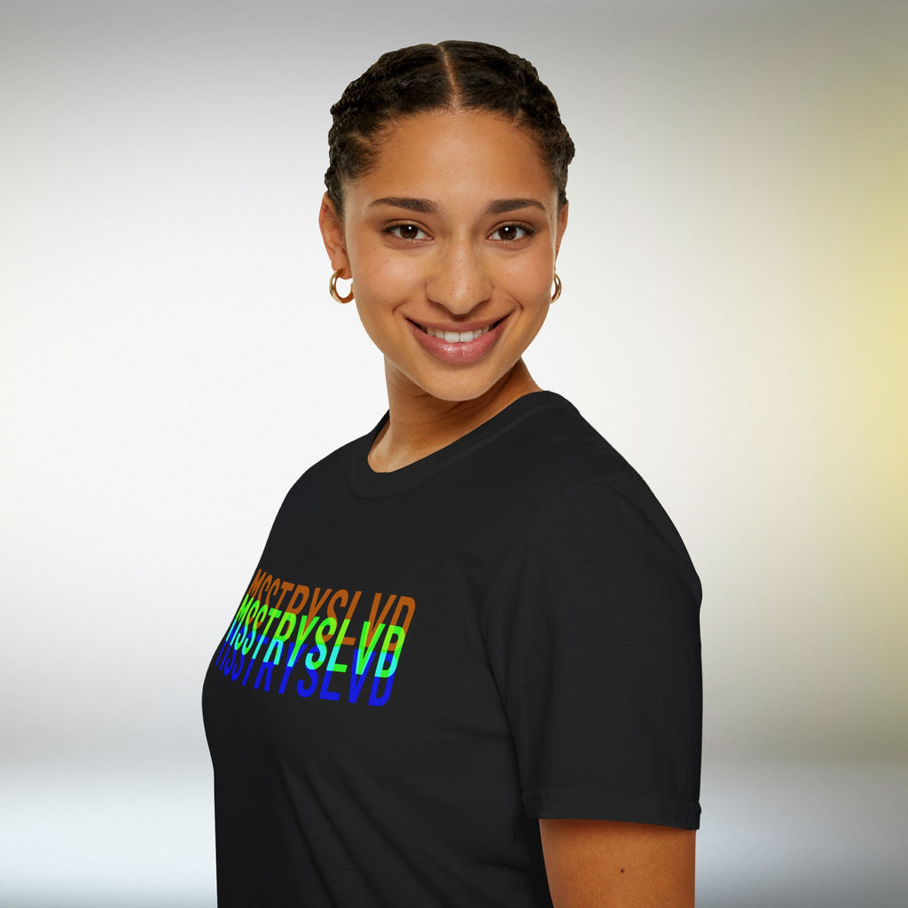 MSSTRYSLVD Neon Glitch Type T-Shirt – Bold Text Unisex Shirt, Typography Lovers Gift