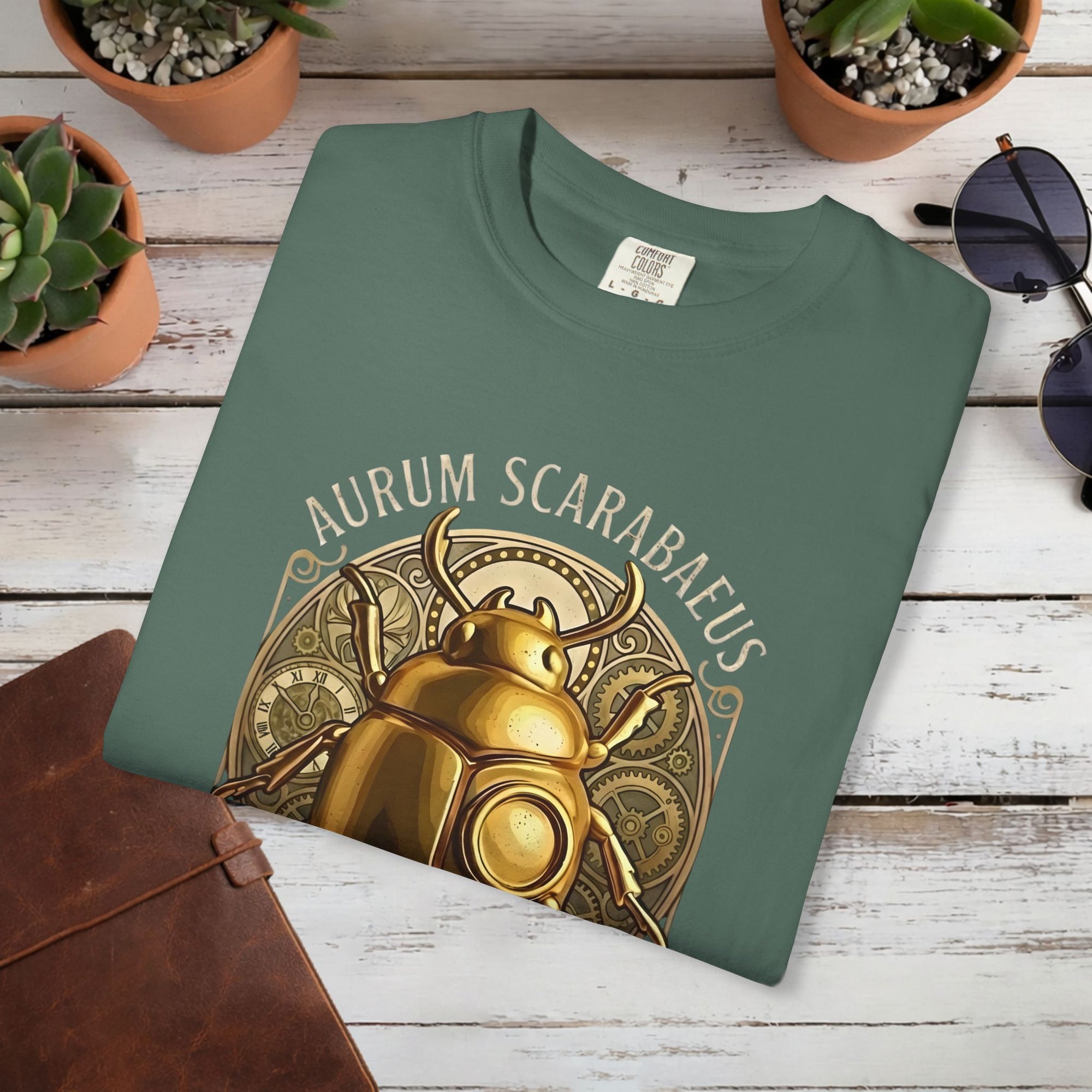 Golden Scarab T Shirt Aurum Scarabaeus | Seek & Discover Graphic Tee | Mystical Beetle Symbol Shirt | Unisex Vintage Art Tee