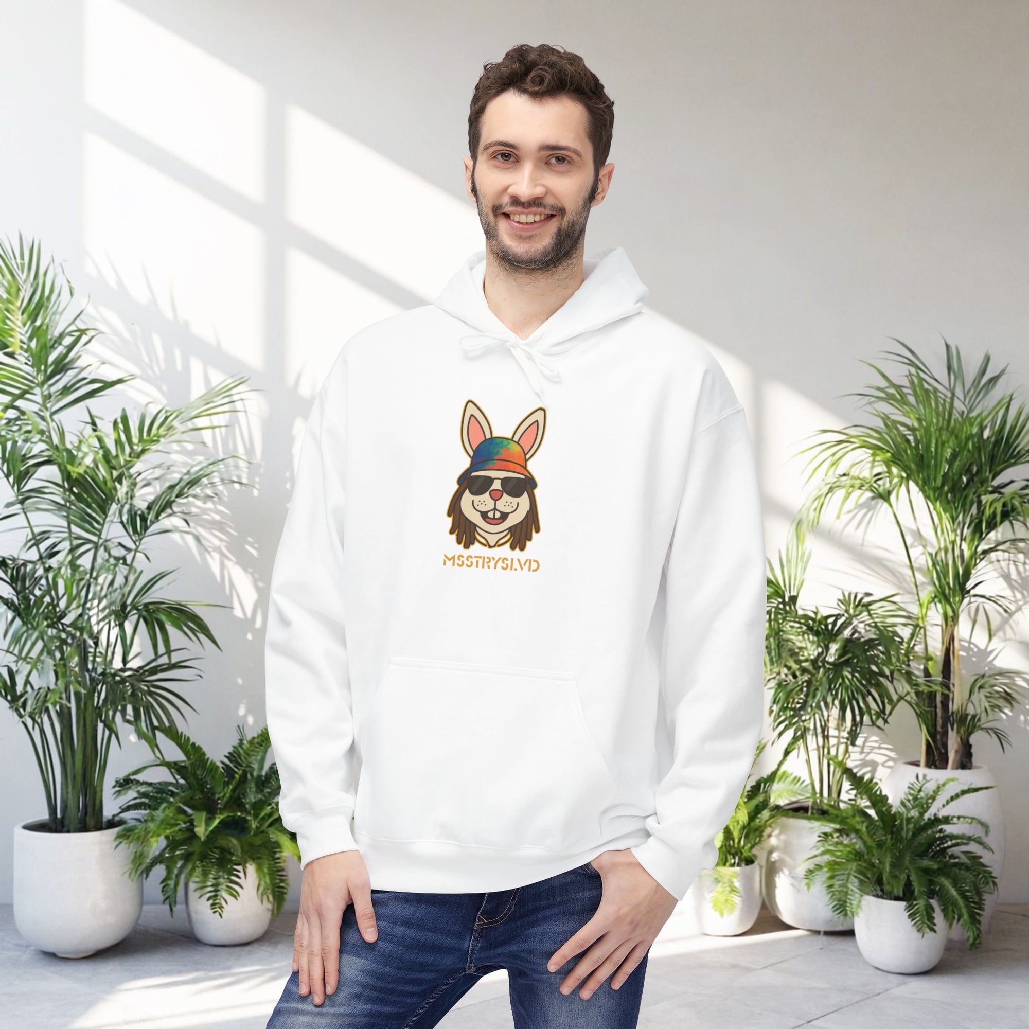 Reggae Bunny Graphic Hoodie | Rabbit with Bucket Hat & Sunglasses Streetwear