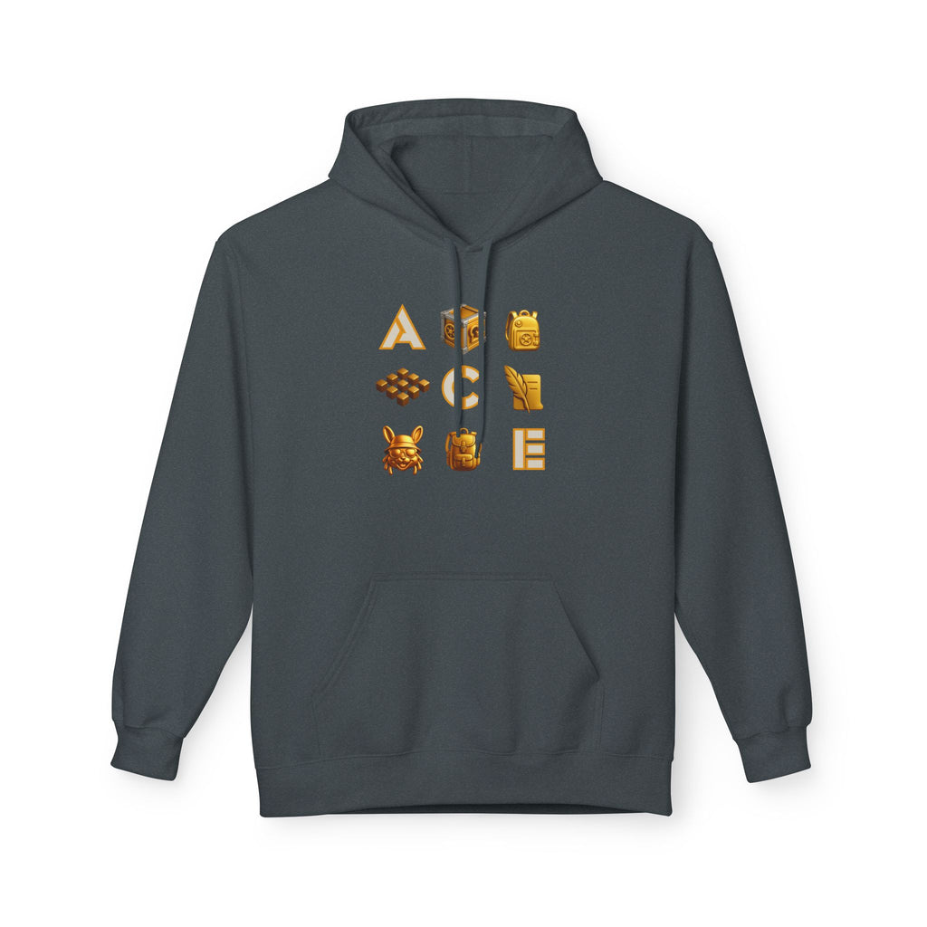 ACE Icon Hoodie – Golden Vault Game Symbols, Retro Gamer Puzzle Graphic Hoodie