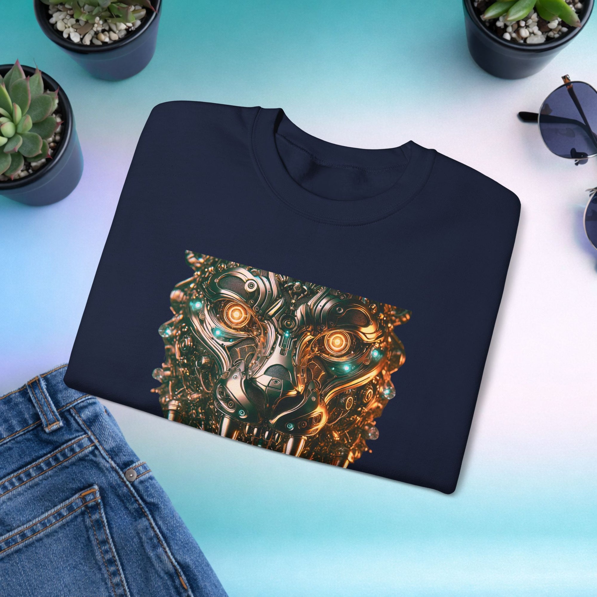 ASCEND Cyber Panther Sweatshirt | Futuristic Mechanical Animal Graphic Crewneck, Sci-Fi Streetwear Unisex