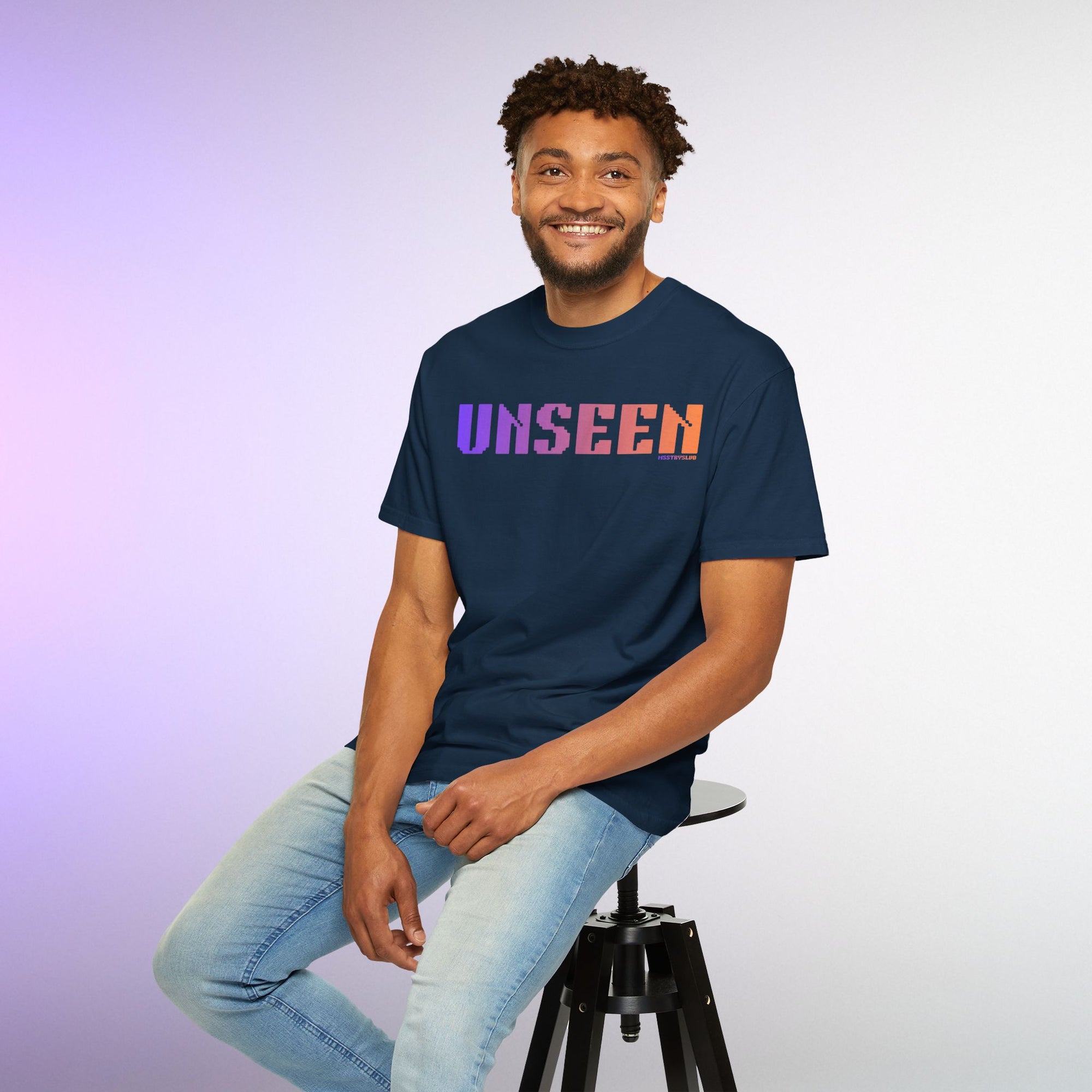UNSEEN Graphic T Shirt Aesthetic Streetwear Tee, Retro Pixel Unisex Minimal Typography Statement Shirt, Travel Pastel Fashion Top