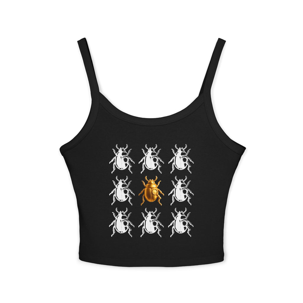 ✨ “ONE BUG RULE THEM ALL” CROP TANK Golden Beetle Edition - Women's Spaghetti Strap Tank Top