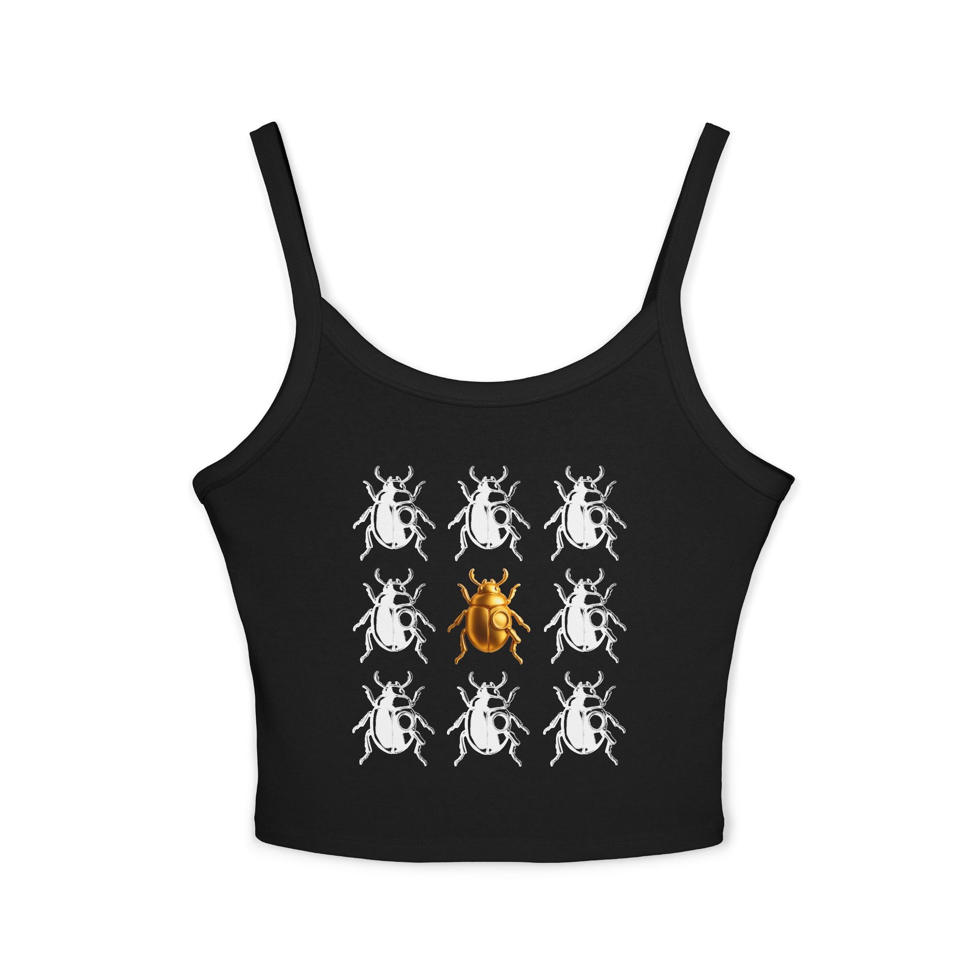 ✨ “ONE BUG RULE THEM ALL” CROP TANK Golden Beetle Edition - Women's Spaghetti Strap Tank Top