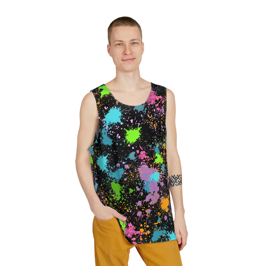 Men's Tank Neon Paint Splatter | Colourful Graphic Top Festival Rave Streetwear