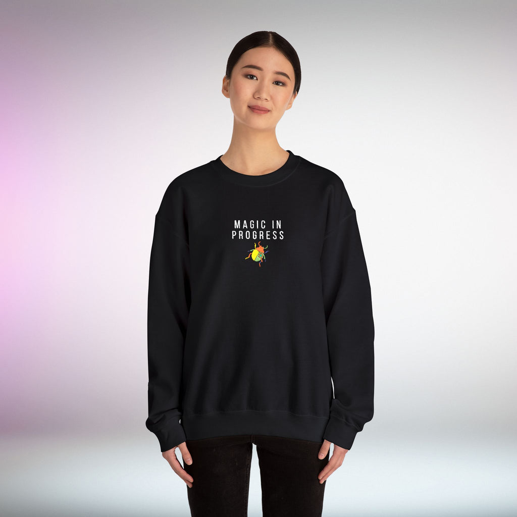 Magic in Progress Embroidered Sweatshirt | Minimal Motivational Crewneck, Premium Unisex Embroidery, Cozy Everyday Wear