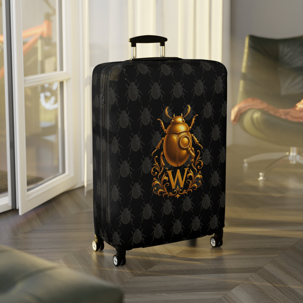 Golden Beetle Initial 'W' Luggage Cover Travel Suitcase Mid-Century Vintage Style